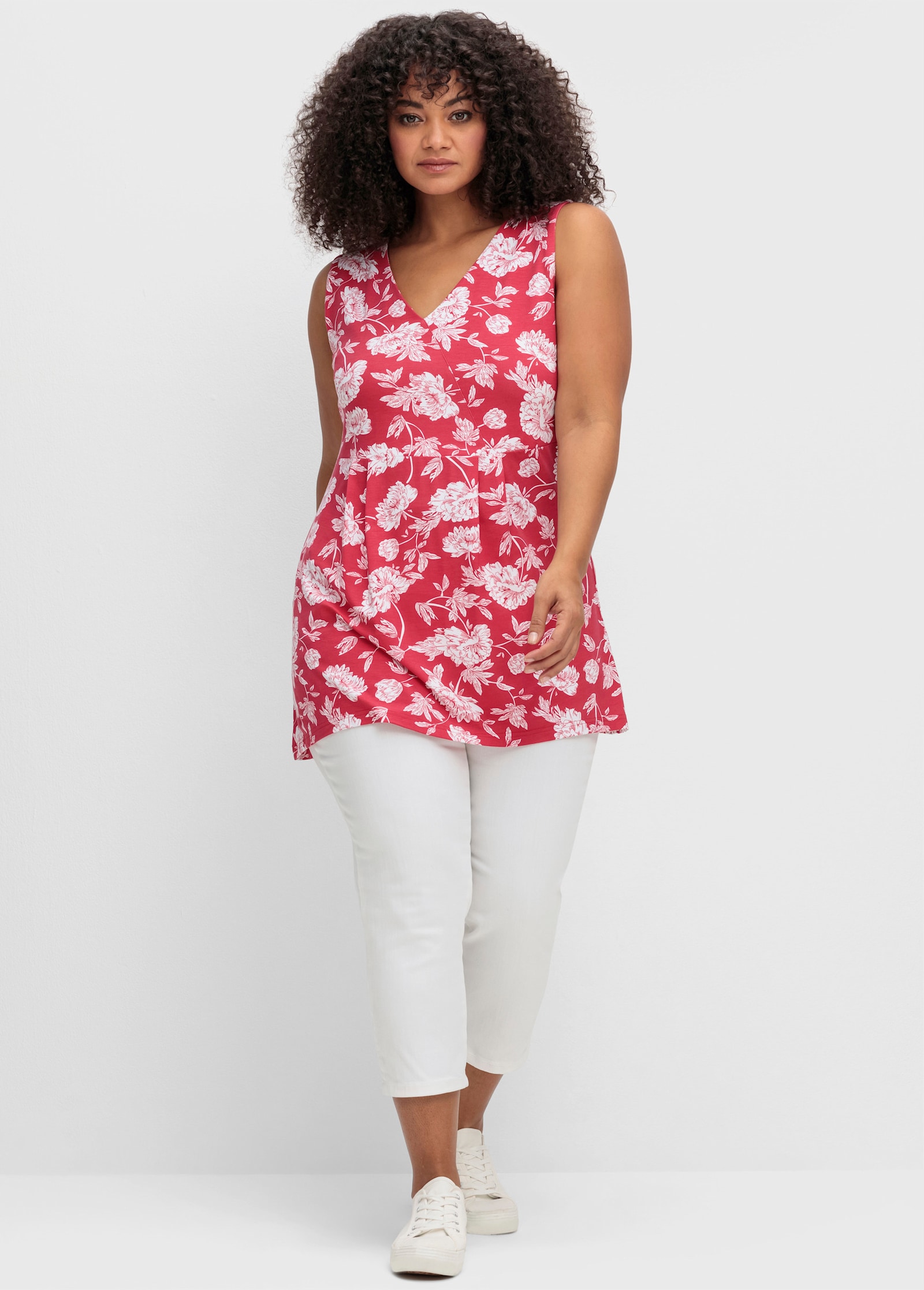 sheego by Joe Browns Longtop mit Spitze im Rücken - rot-gemustert