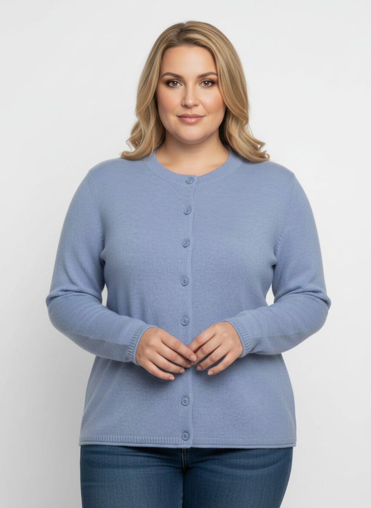 Feinstrickjacke mit Kaschmir - blau-meliert