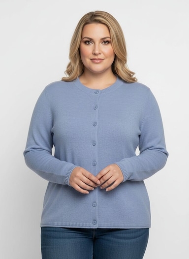 Feinstrickjacke mit Kaschmir - blau-meliert