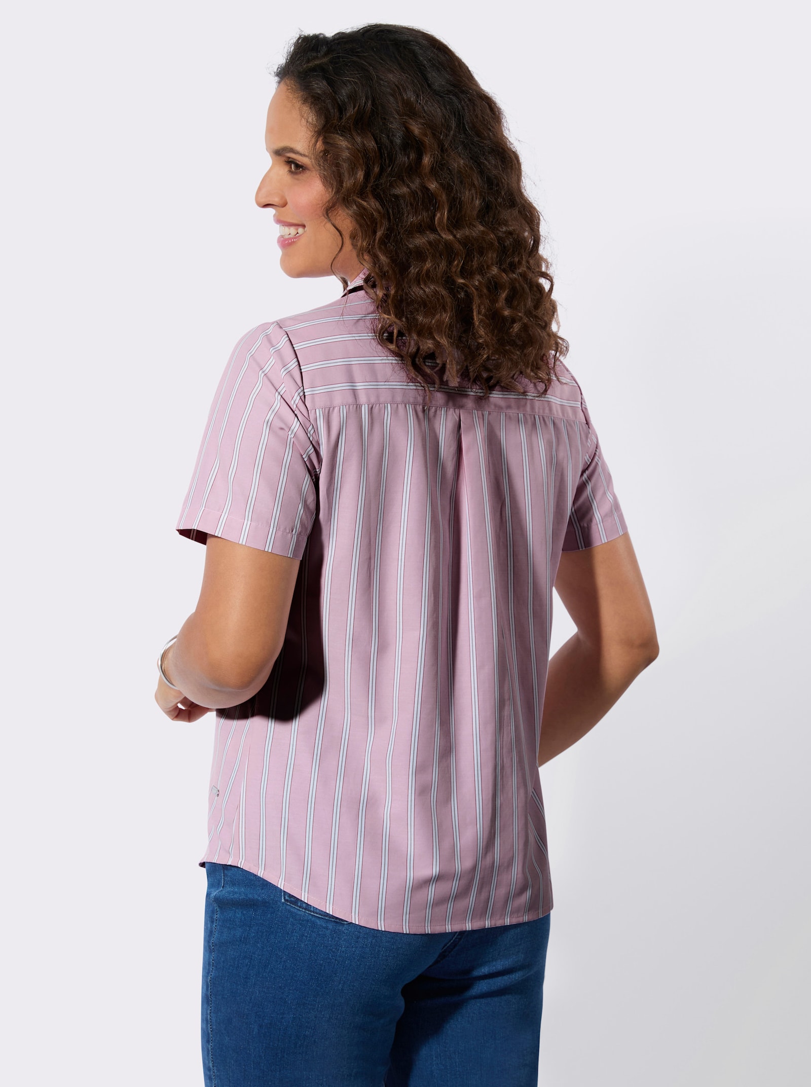 Gestreepte blouse met sierknopen - roze/ecru gestreept