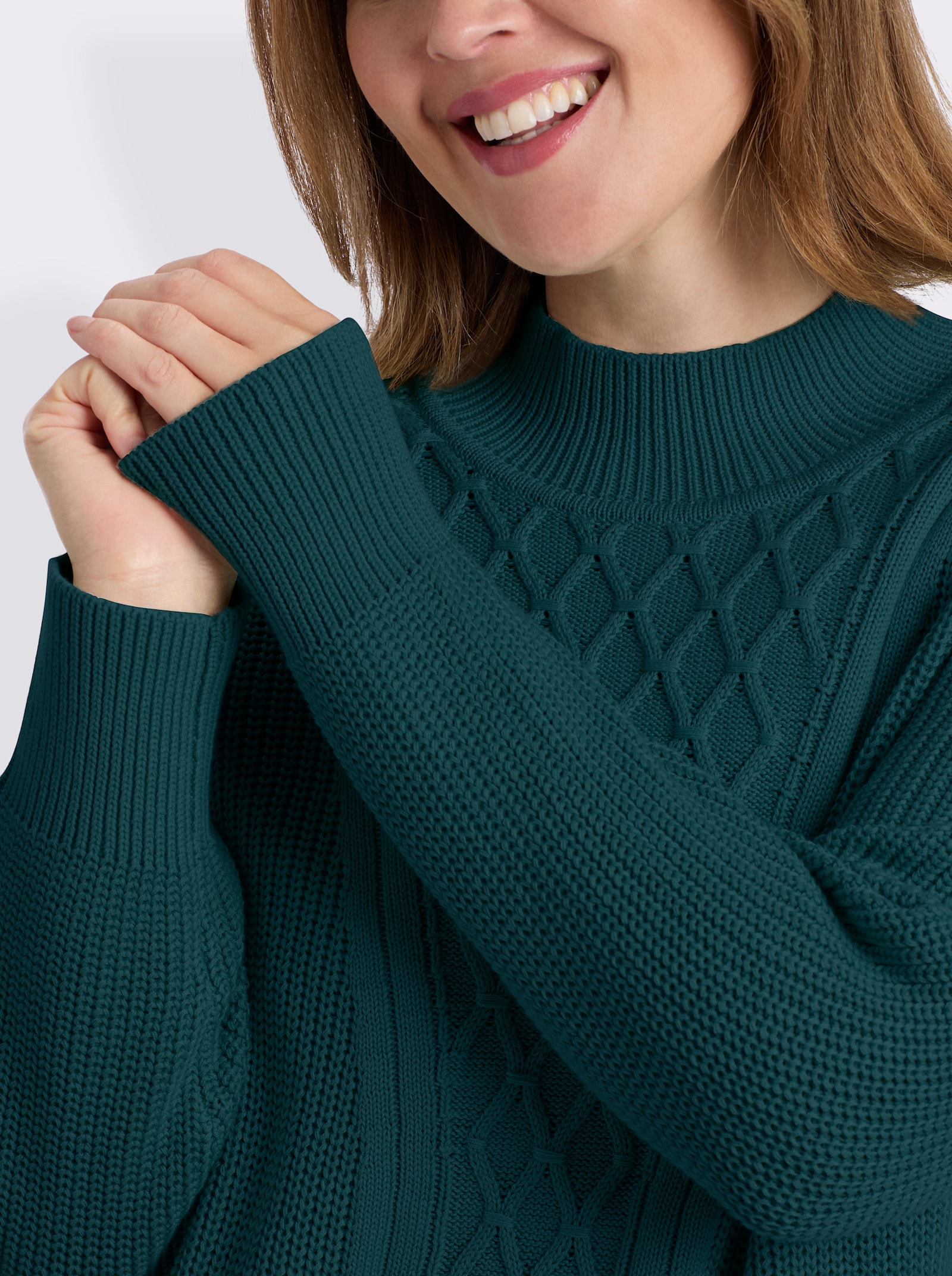 Stehkragenpullover mit Rautenmuster - petrol