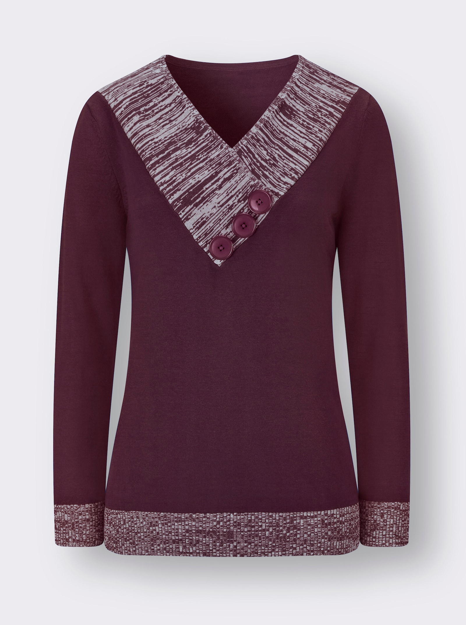 Langarm-Pullover mit Melange-Partien - burgund