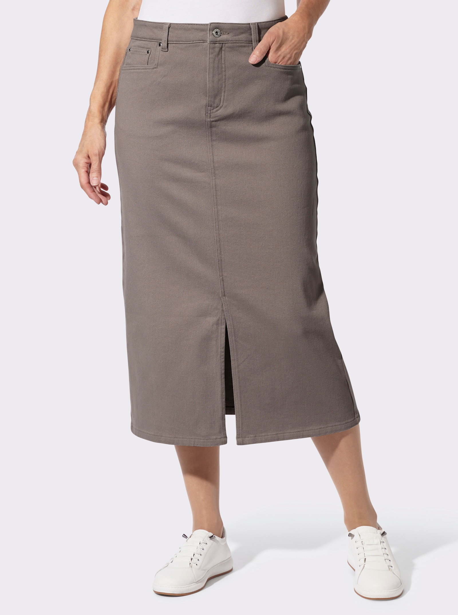Jeansrock mit verdecktem Gehschlitz, wärmend - taupe