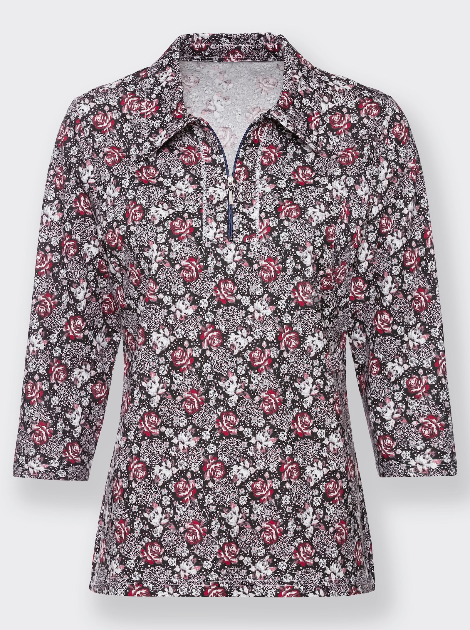 Poloshirt met glittersteentjes - zwart/rood geprint