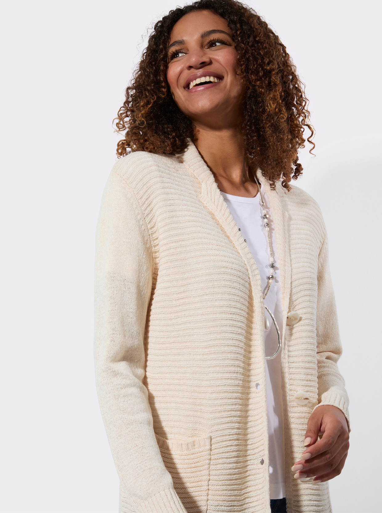 Strickjacke mit Reverskragen - champagner-elfenbein