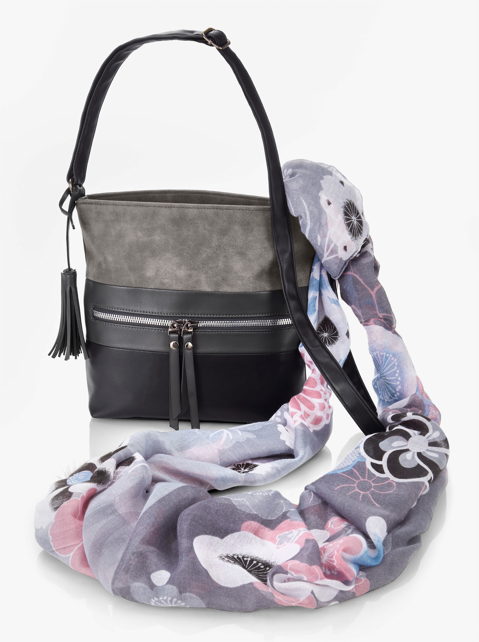 Handtasche mit Schal - grau