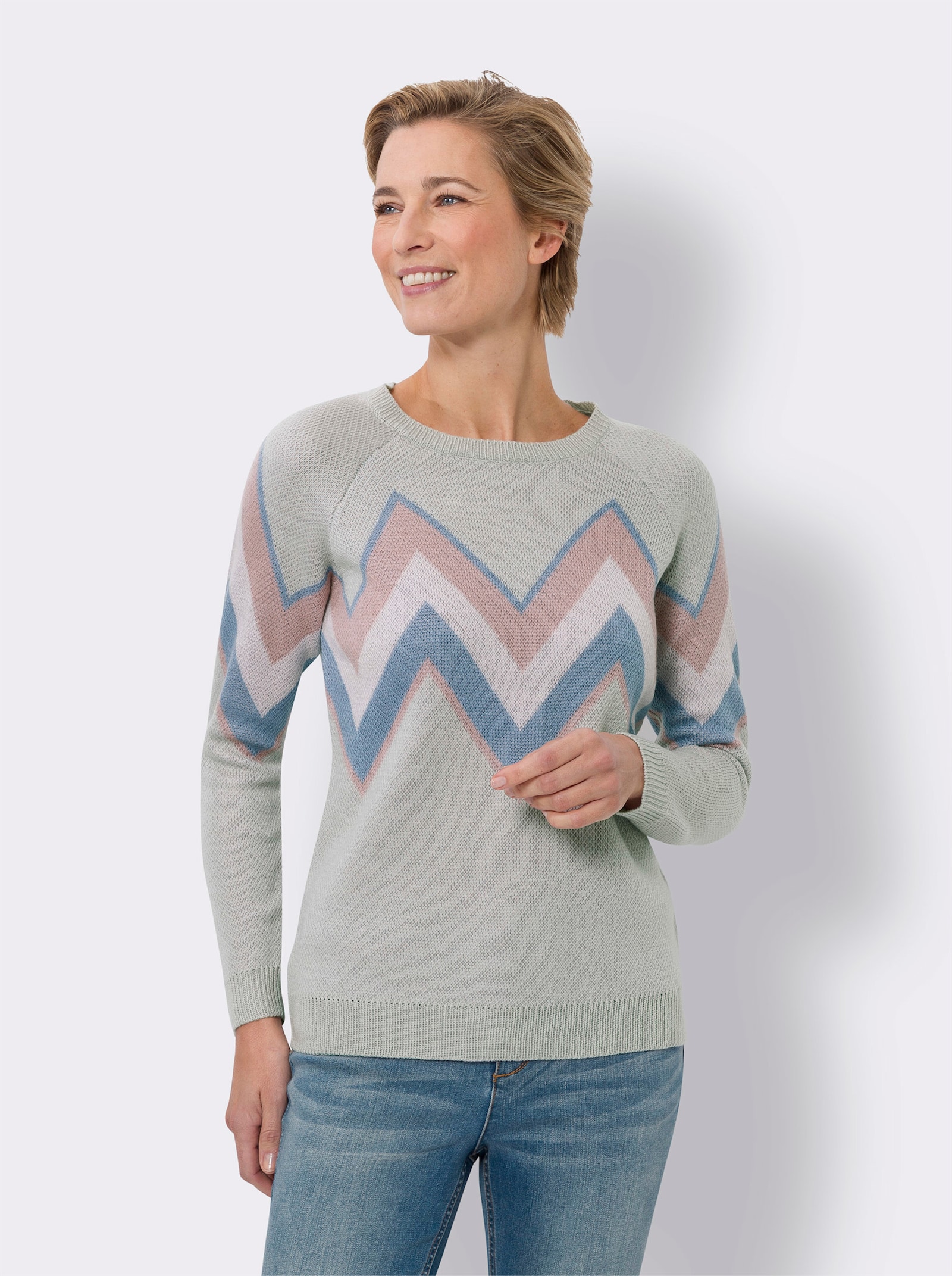Jacquardpullover mit Zick-Zack-Muster - hellgrau-hortensie-gemustert