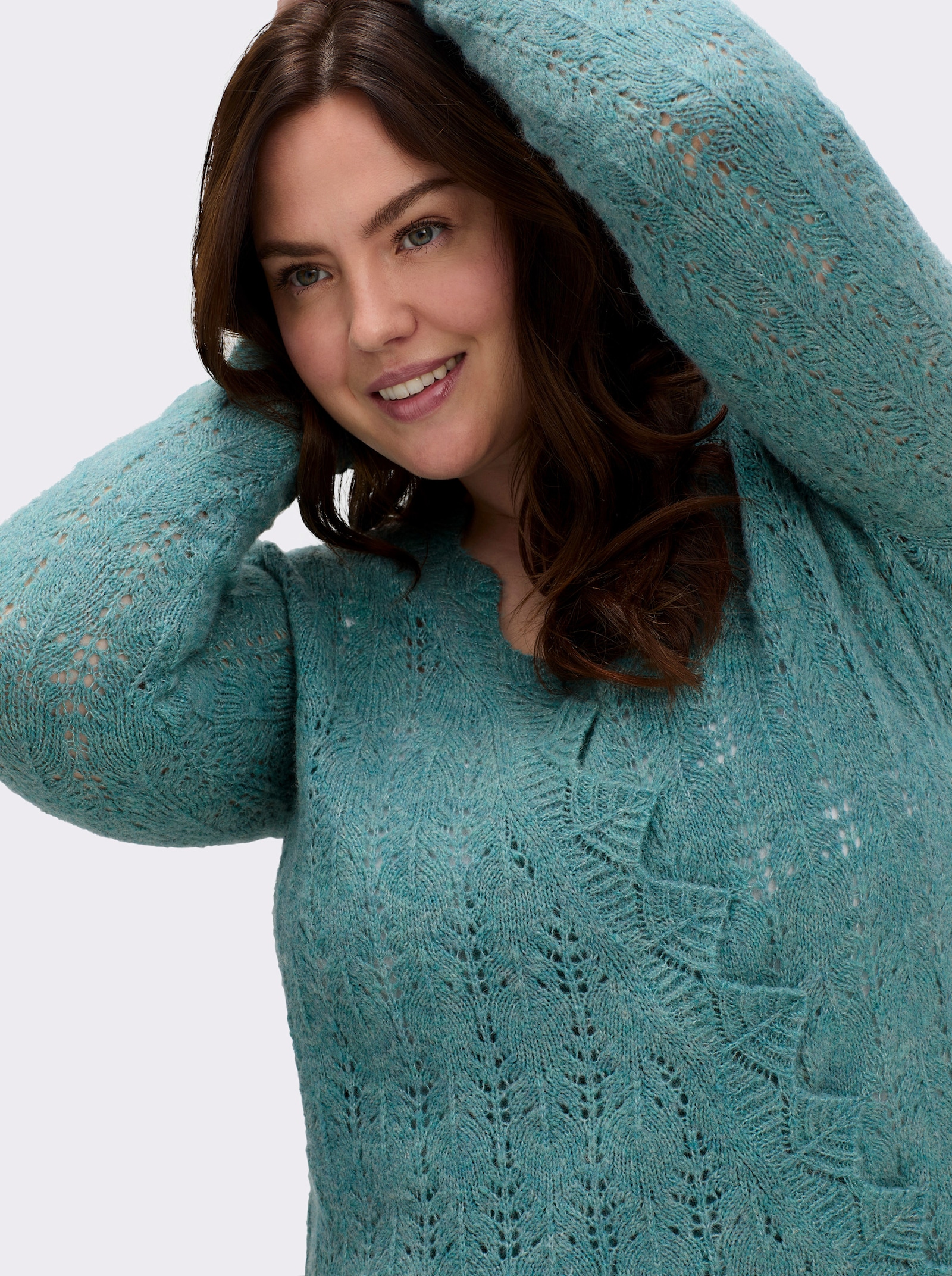 Ajourpullover in Wickel-Optik - jade-meliert