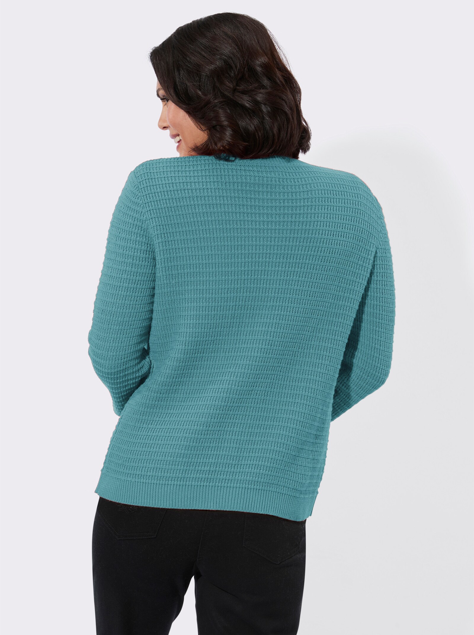 Twin-Set mit gerippten Abschlüssen - ozean