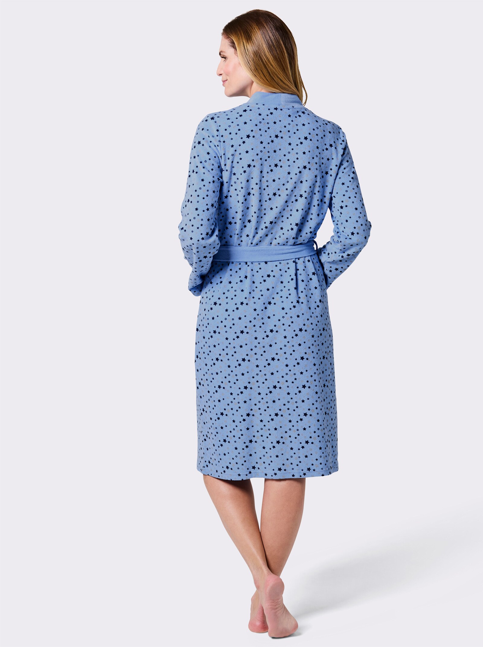 feel good Damenbademantel mit Sternenmuster - himmelblau-marine-bedruckt
