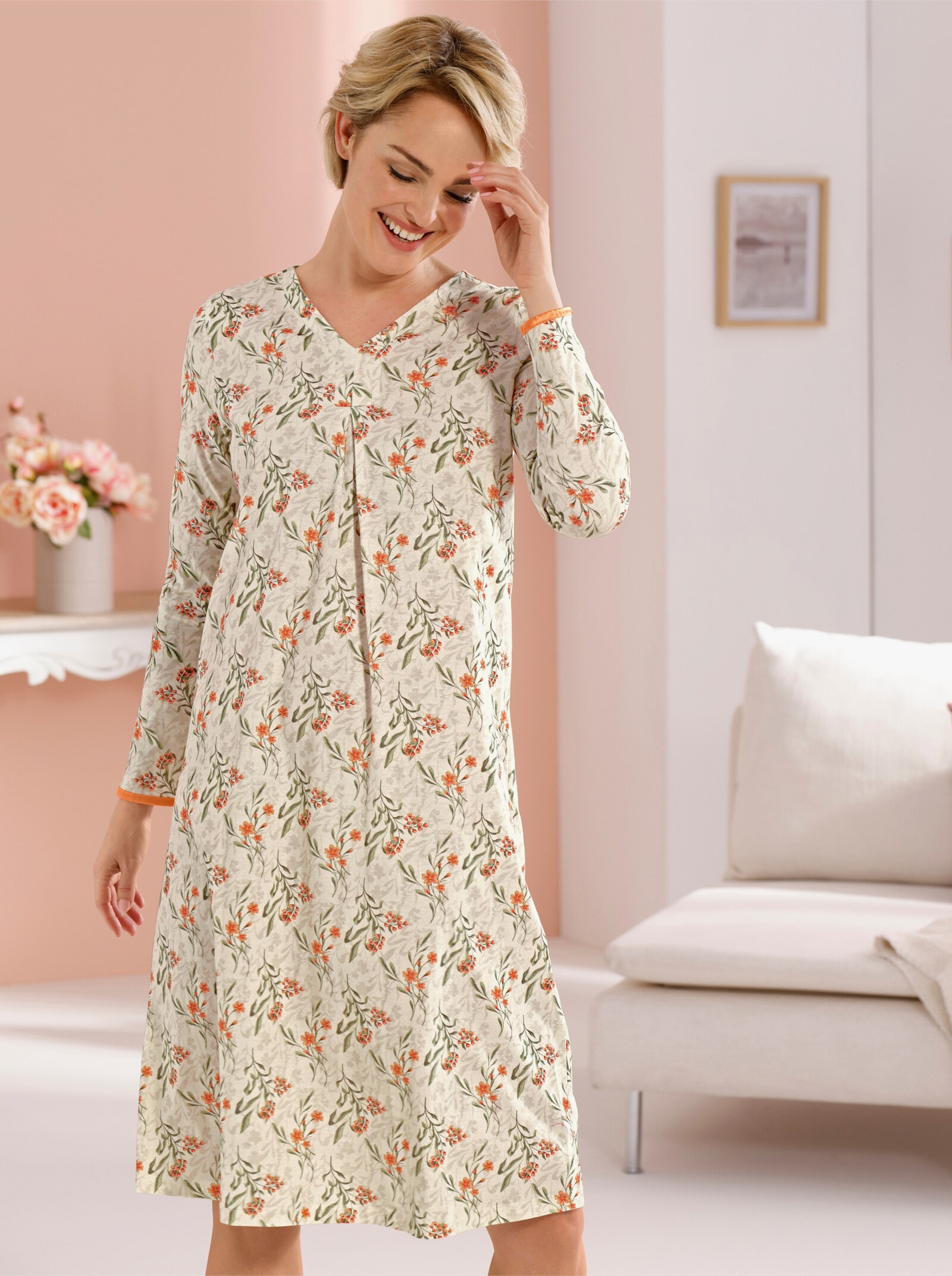 wäschepur Nachthemd - champagner-papaya-bedruckt