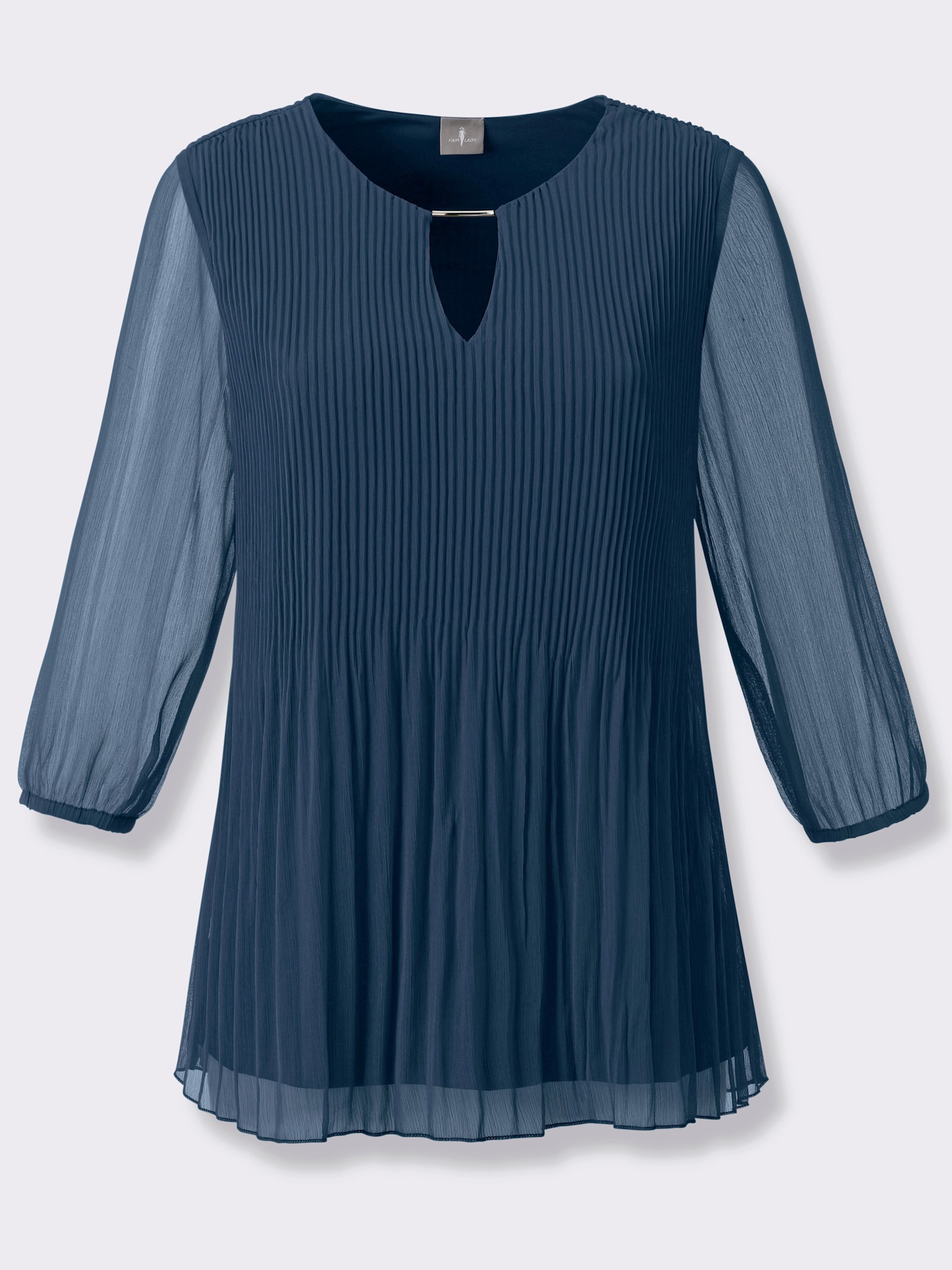 Lange blouse met plisséplooien - donkerblauw