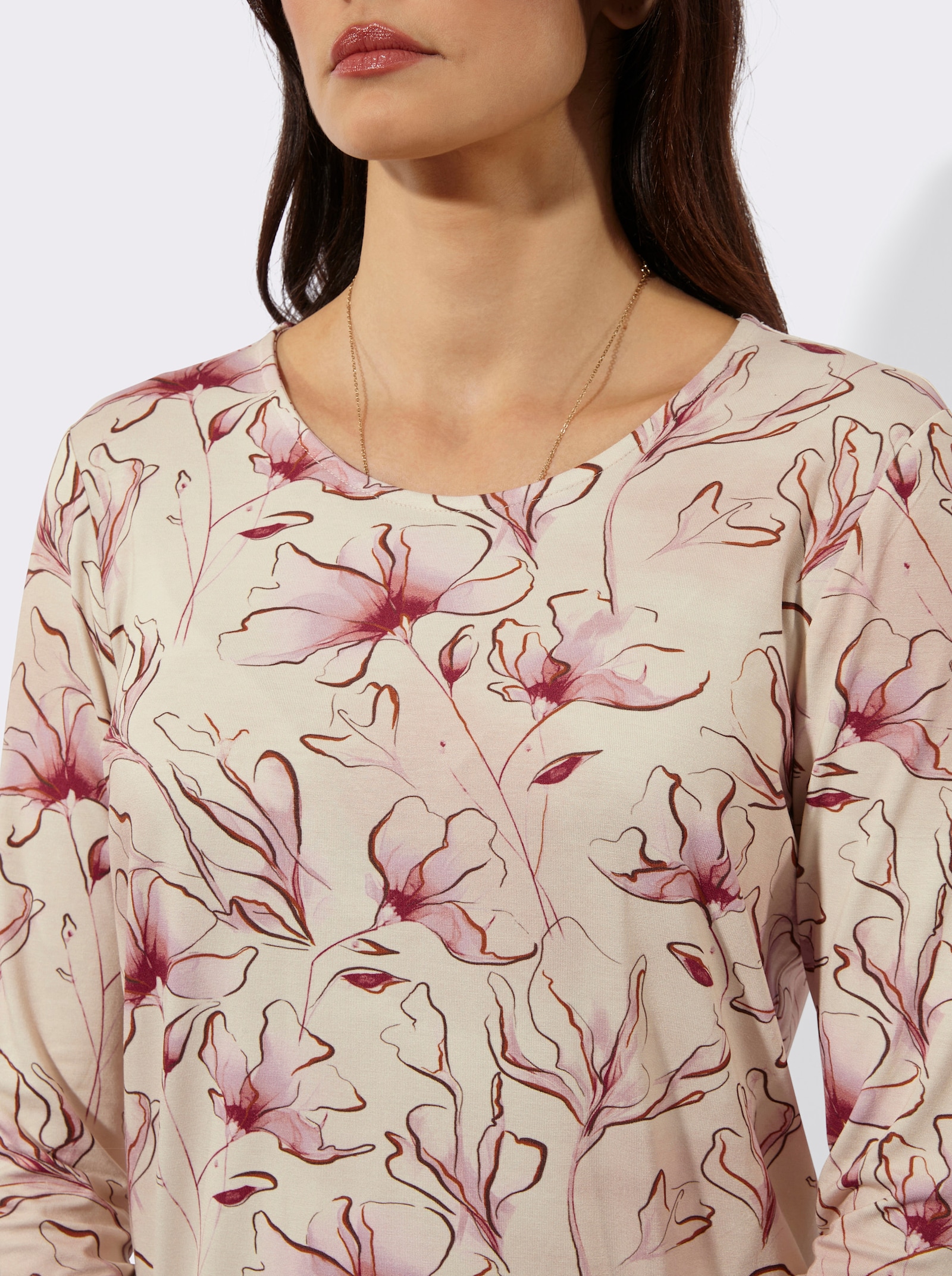 Langarmshirt mit floralem Dessin - hortensie-bordeaux-bedruckt