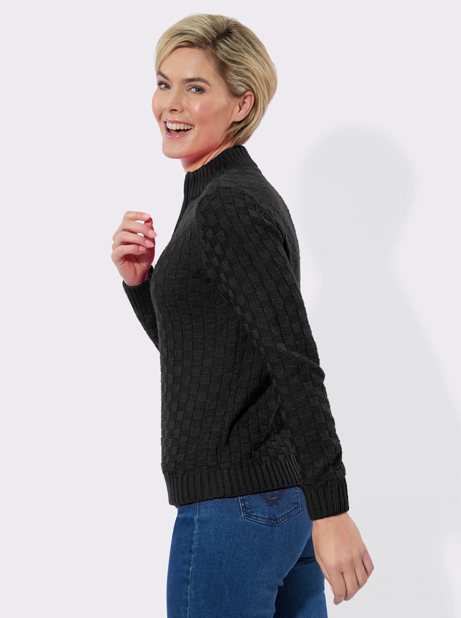 Strickpullover mit Stehkragen - schwarz