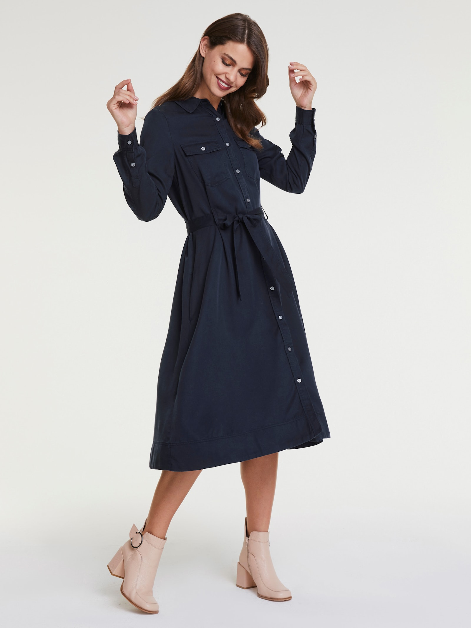 heine Webkleid mit ausgestelltem Rockteil - blau