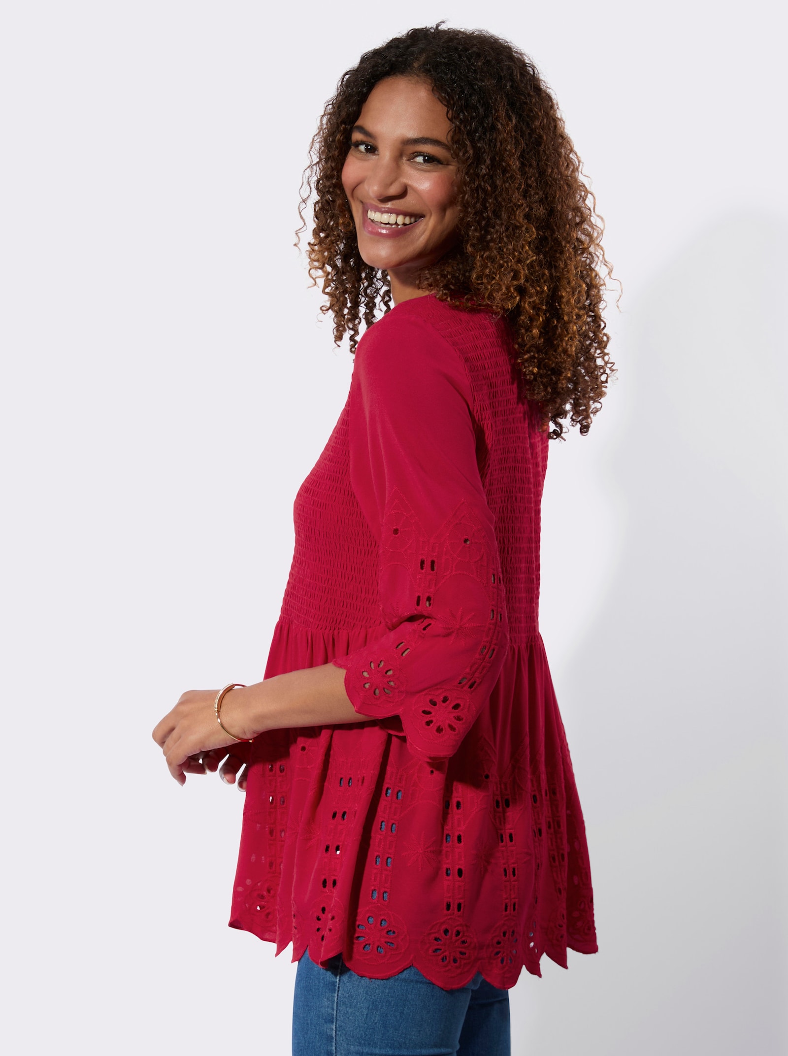 Spitzentunika mit Lockstickerei - rot