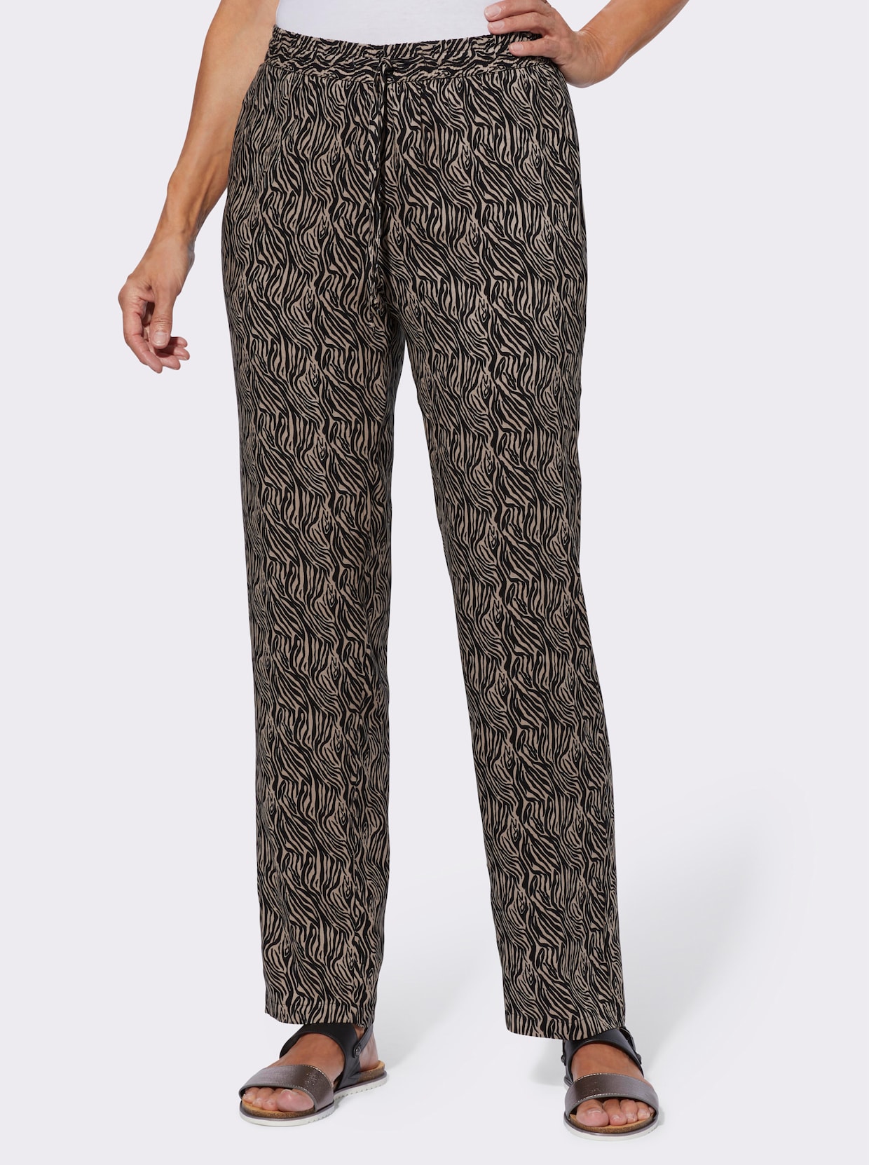 comfortbroek - beige/zwart geprint