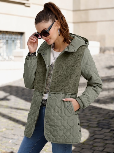 Gewatteerde jas met teddyfleece - kaki