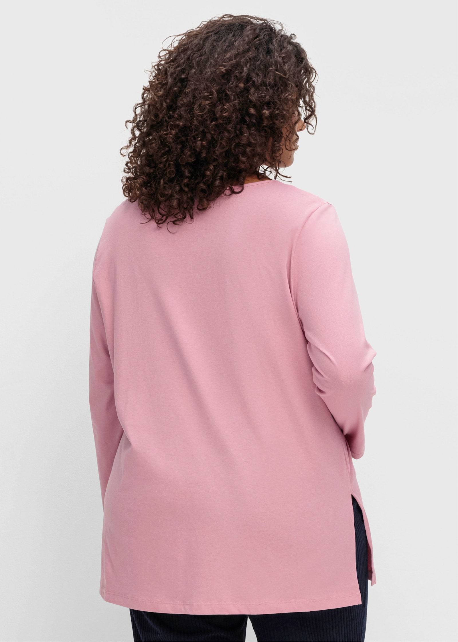Langarmshirt mit hohen Seitenschlitzen - altrosa