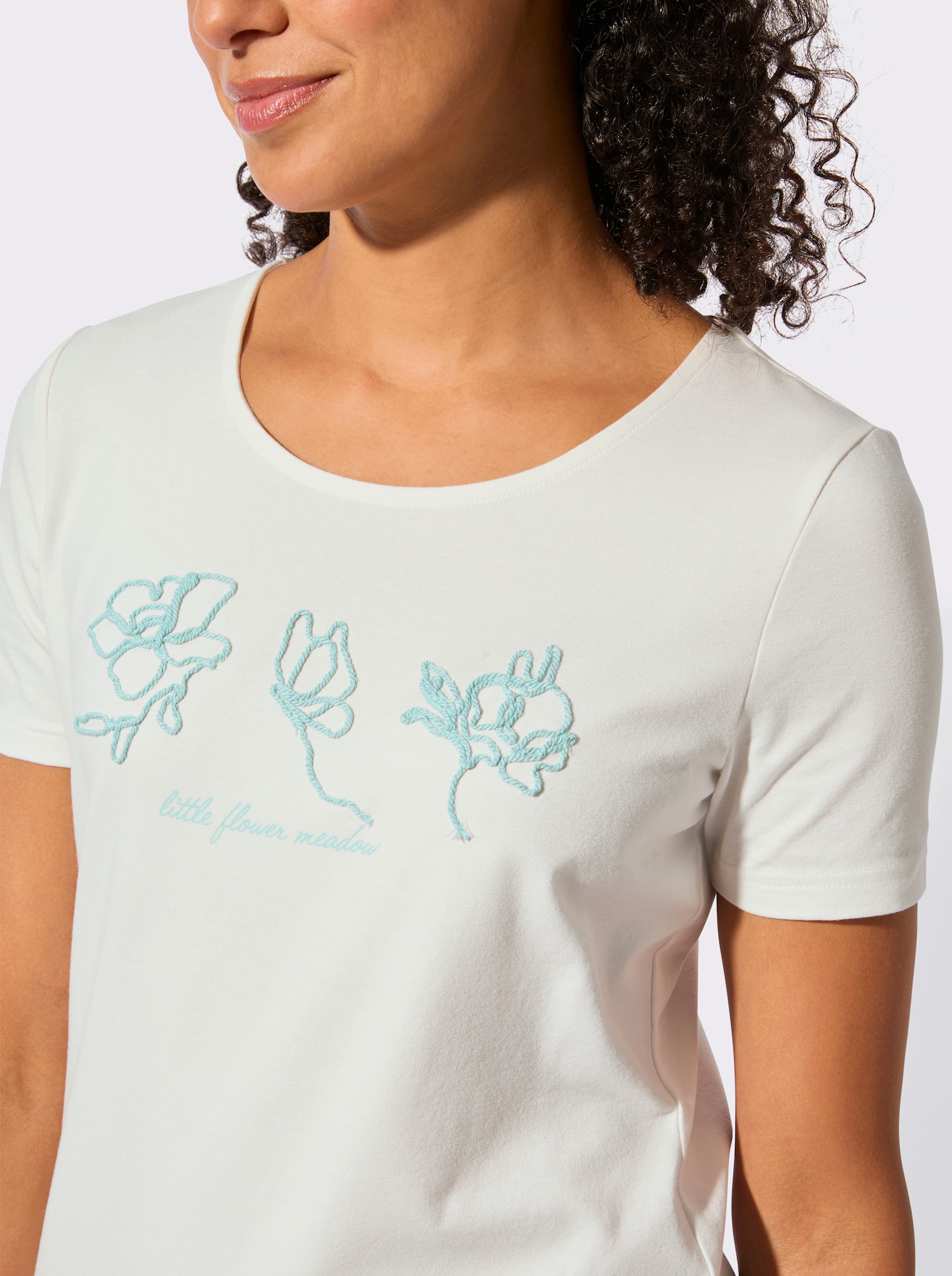 Kurzarmshirt mit Kurbel-Stickerei - ecru-mint
