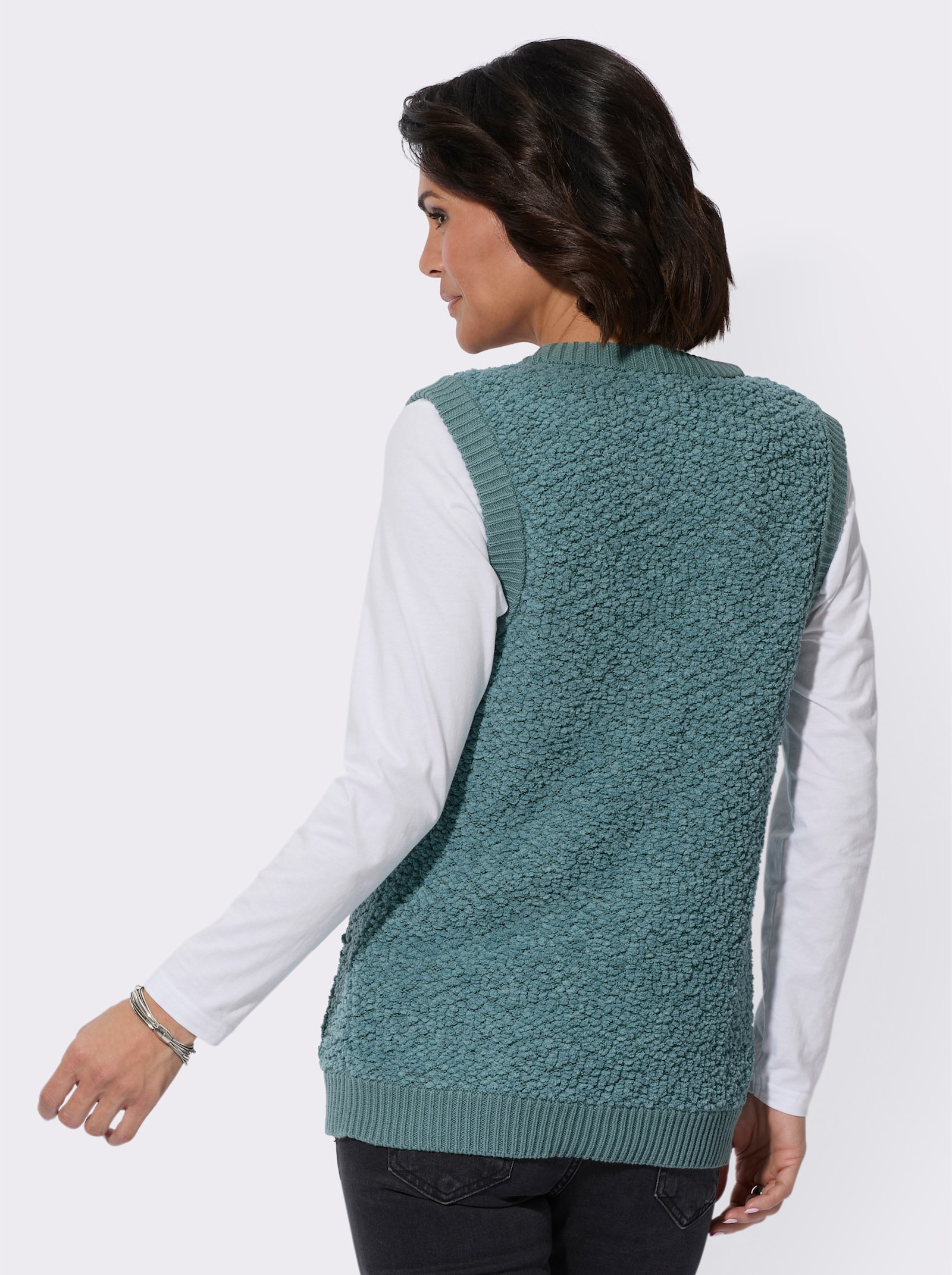 Stickad väst i ulligt mjukt material - jade