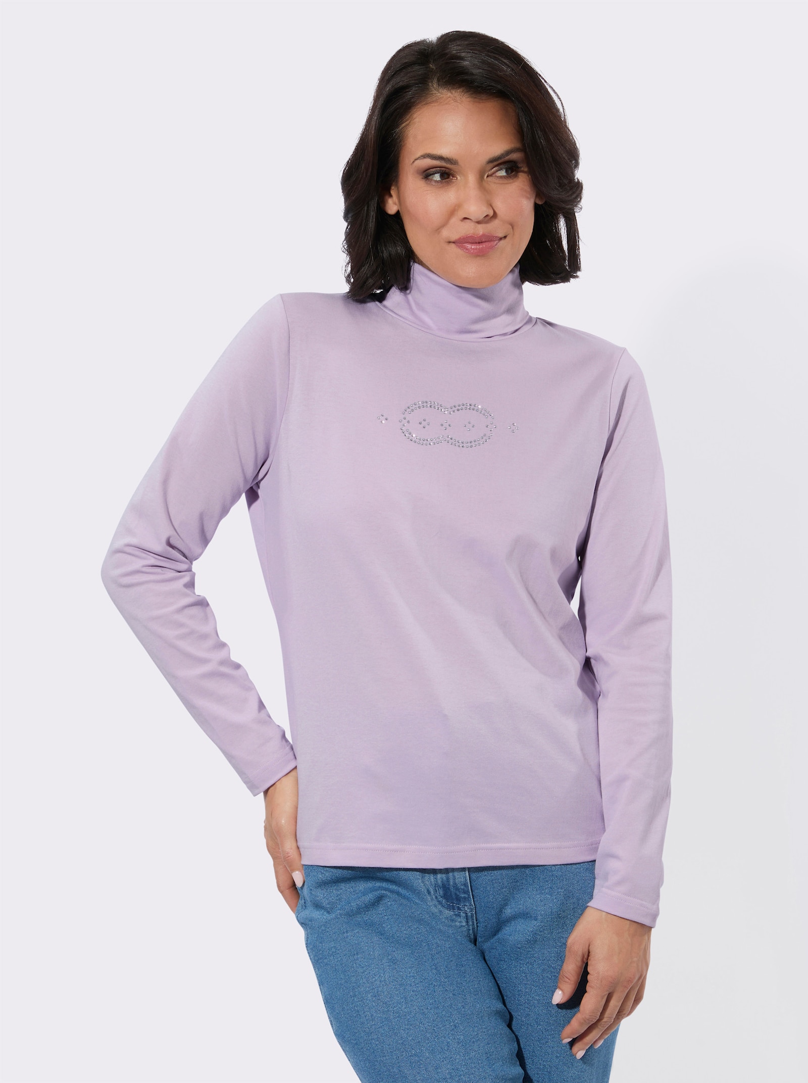 Rollkragenshirt mit Metallplättchen-Verzierung - flieder