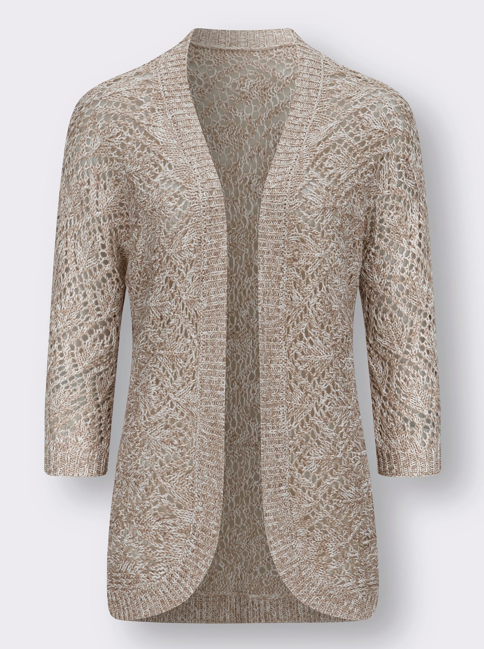 Ajourstrickjacke mit Fledermaus-Ärmeln - sesam-ecru-meliert