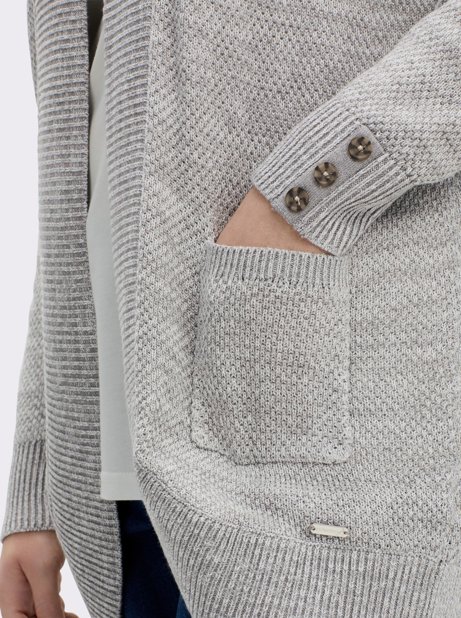 Longstrickjacke mit Struktur-Muster - steingrau-meliert