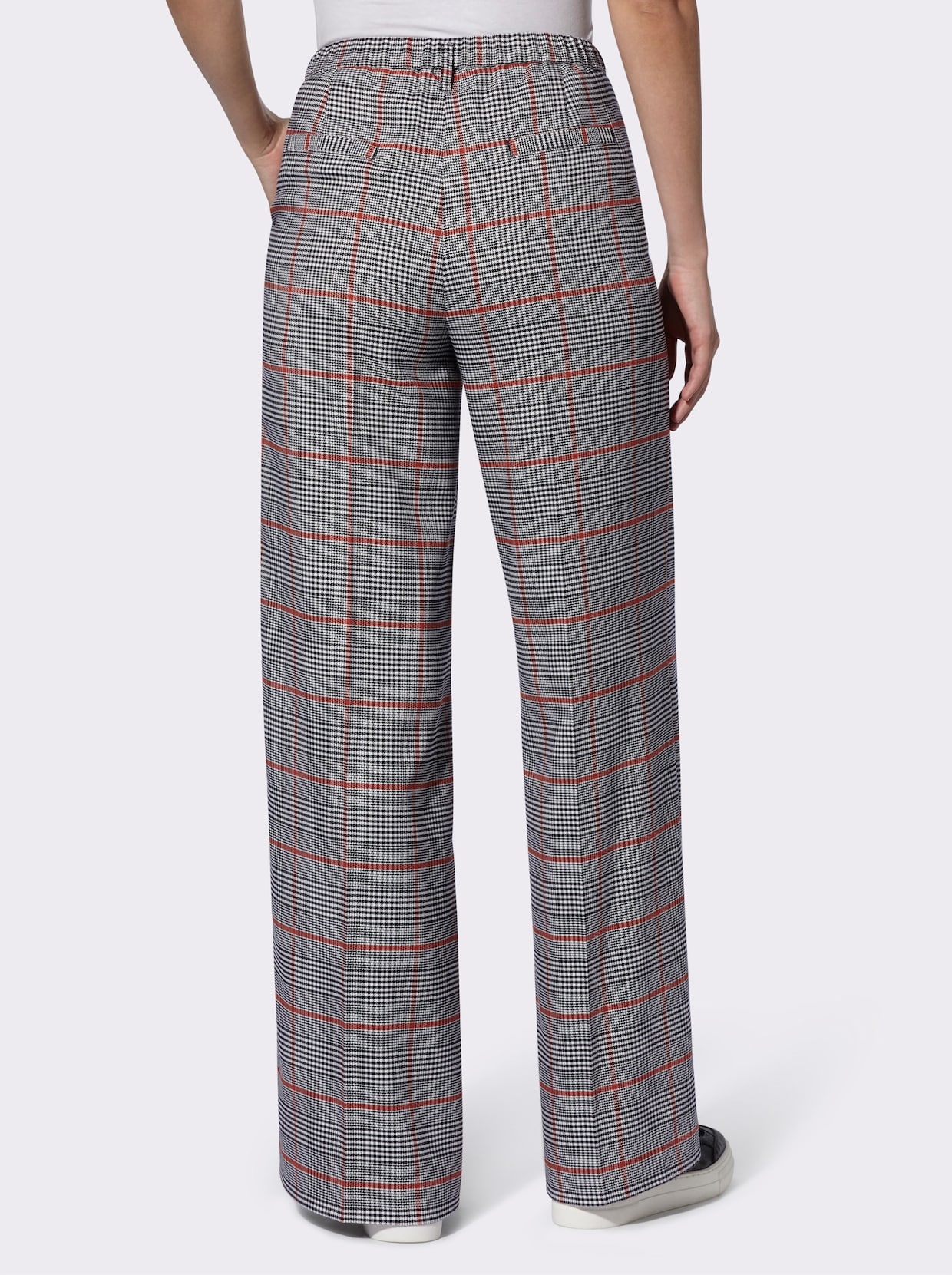 heine Stoffen broek - zwart/roestrood geruit
