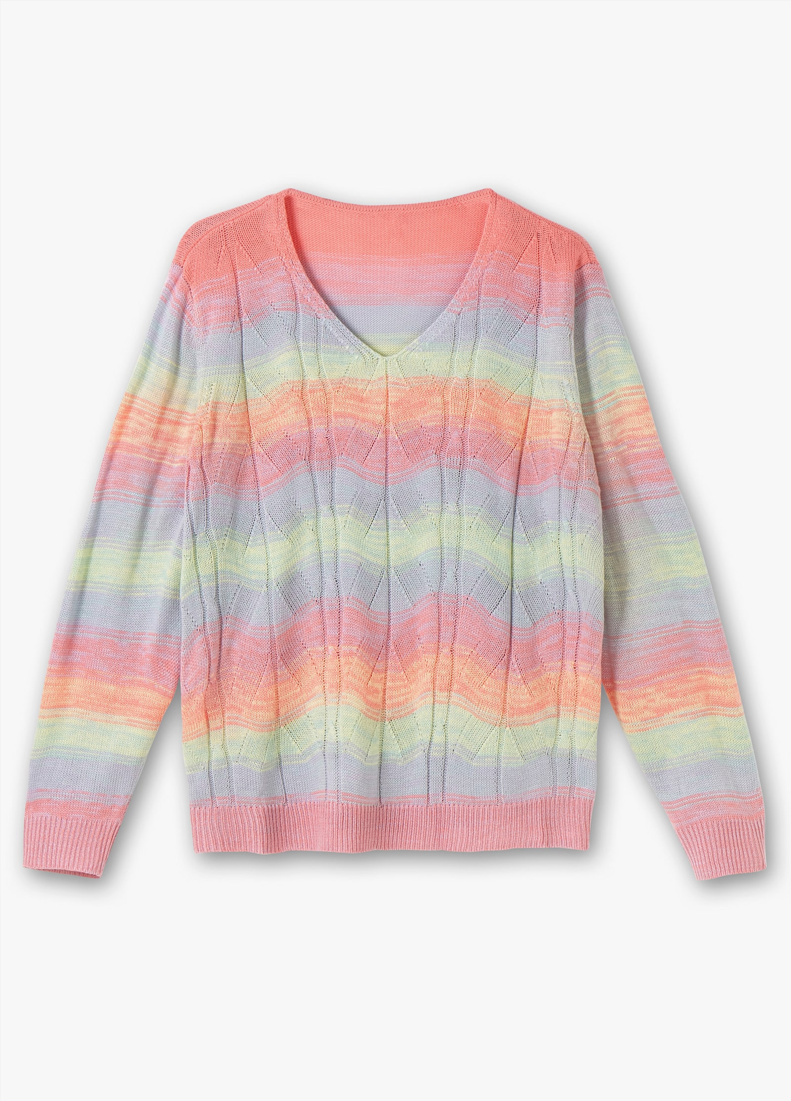 V-Ausschnitt-Pullover mit Farbverlauf - flamingo-flieder-gemustert