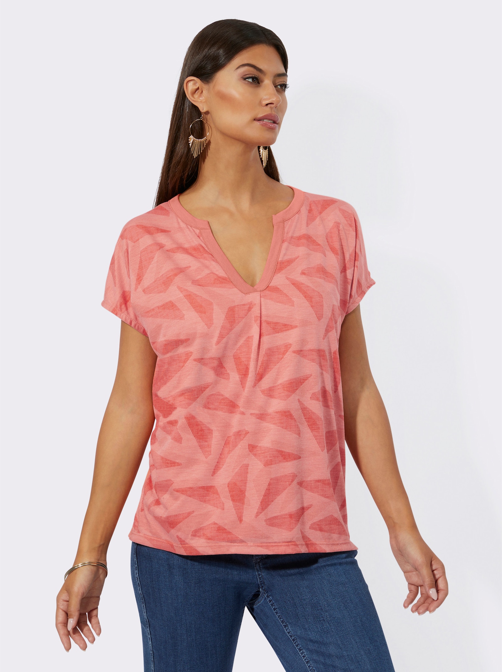  2-in-1-Shirt mit Ausbrenner-Muster vorne - papaya