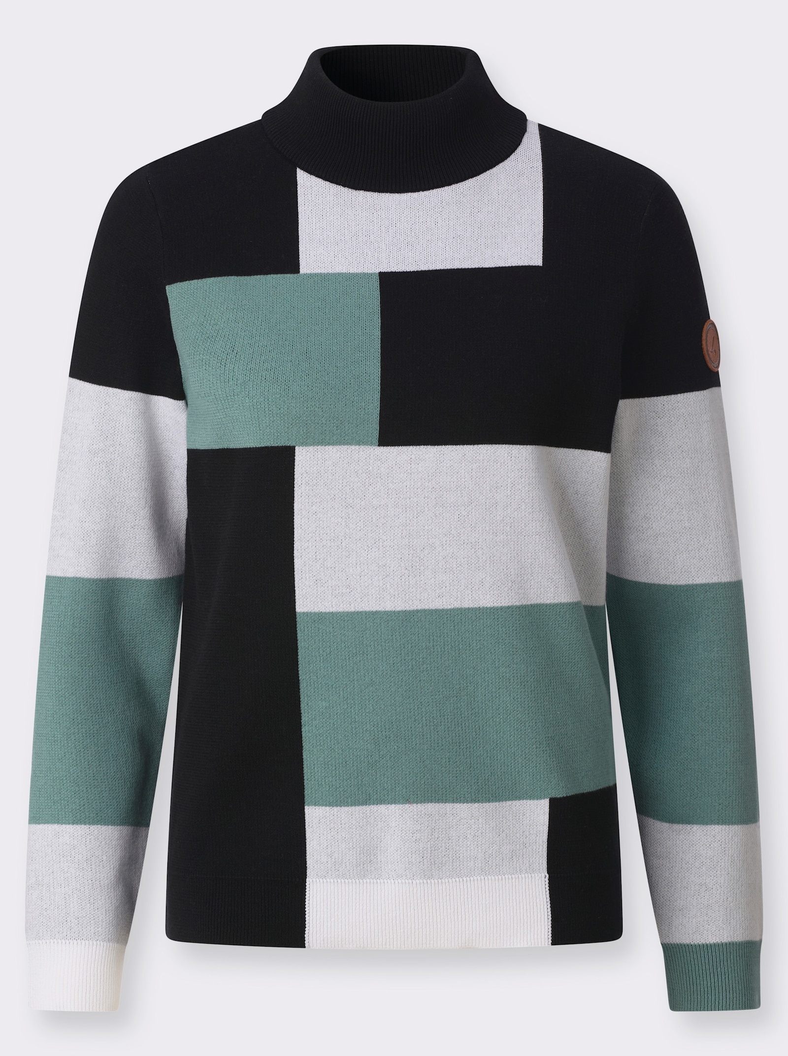 Langarm-Pullover mit Stehkragen - jade-schwarz-gemustert