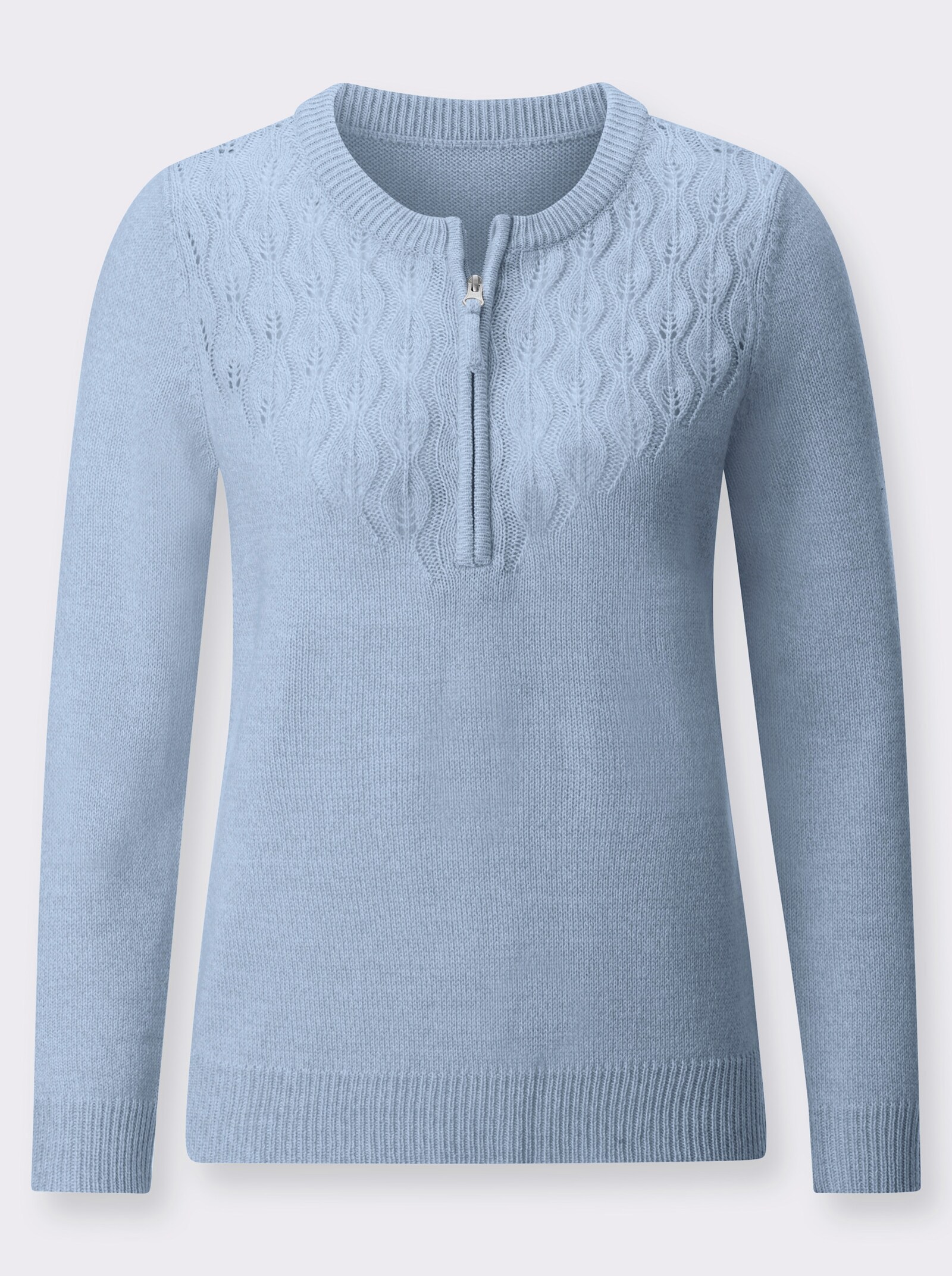 Rundhalspullover mit kurzem Reißverschluss - bleu-meliert