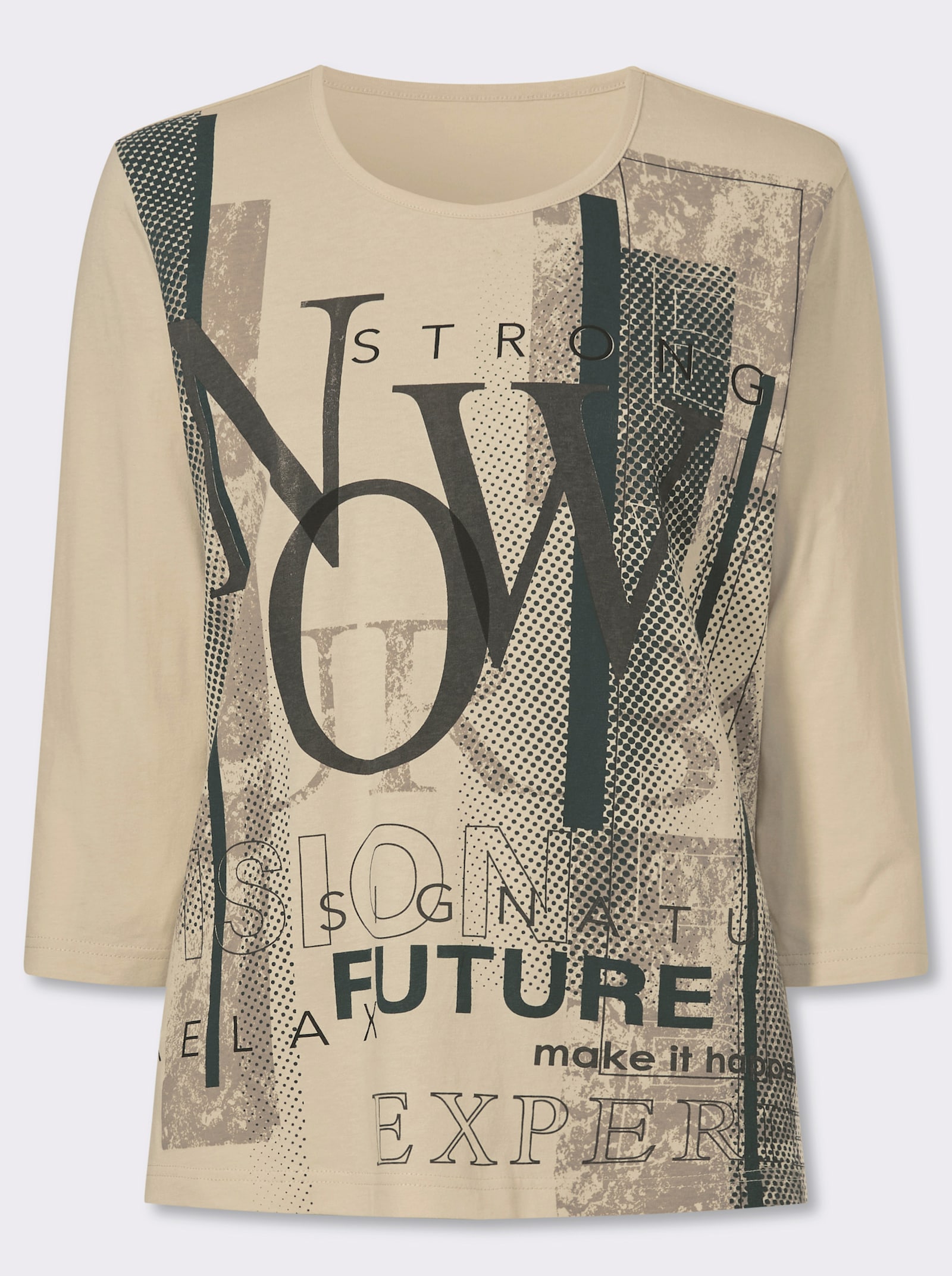 Shirt met 3/4-mouwen en letterprint - zand-petrol bedrukt