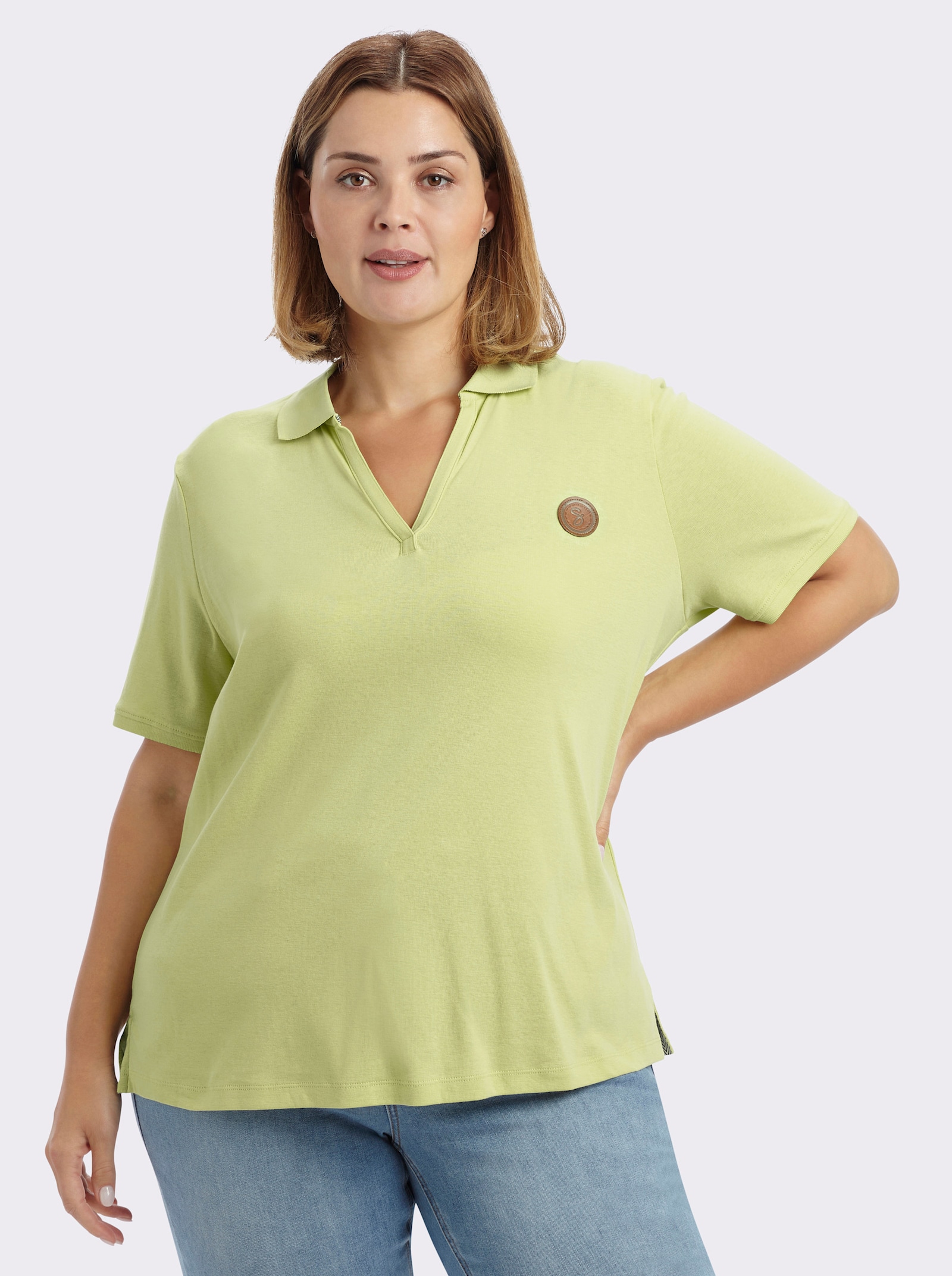 sheego Poloshirt met V-hals - pistache