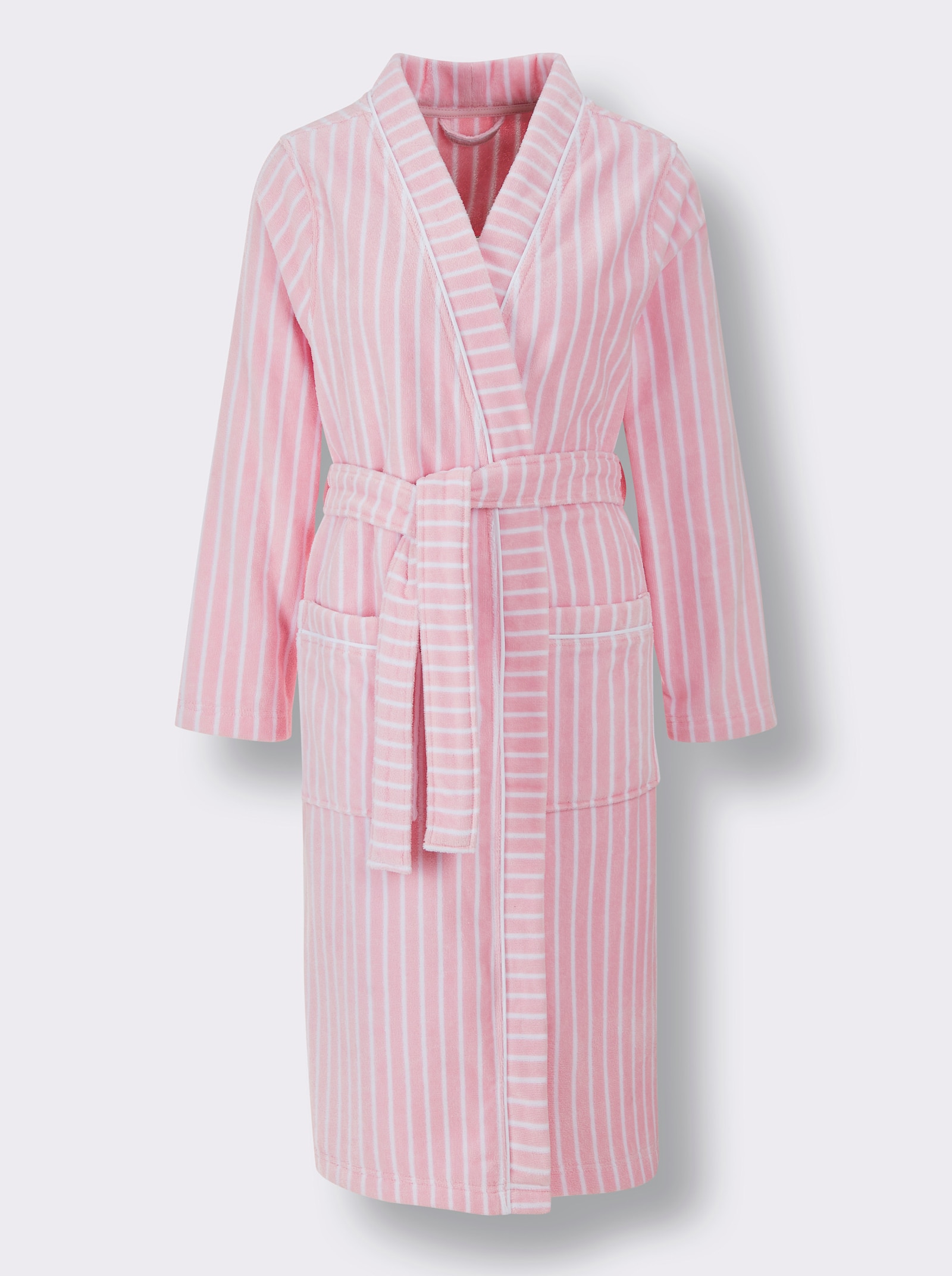 feel good Bademantel - hellrosé-weiß-geringelt