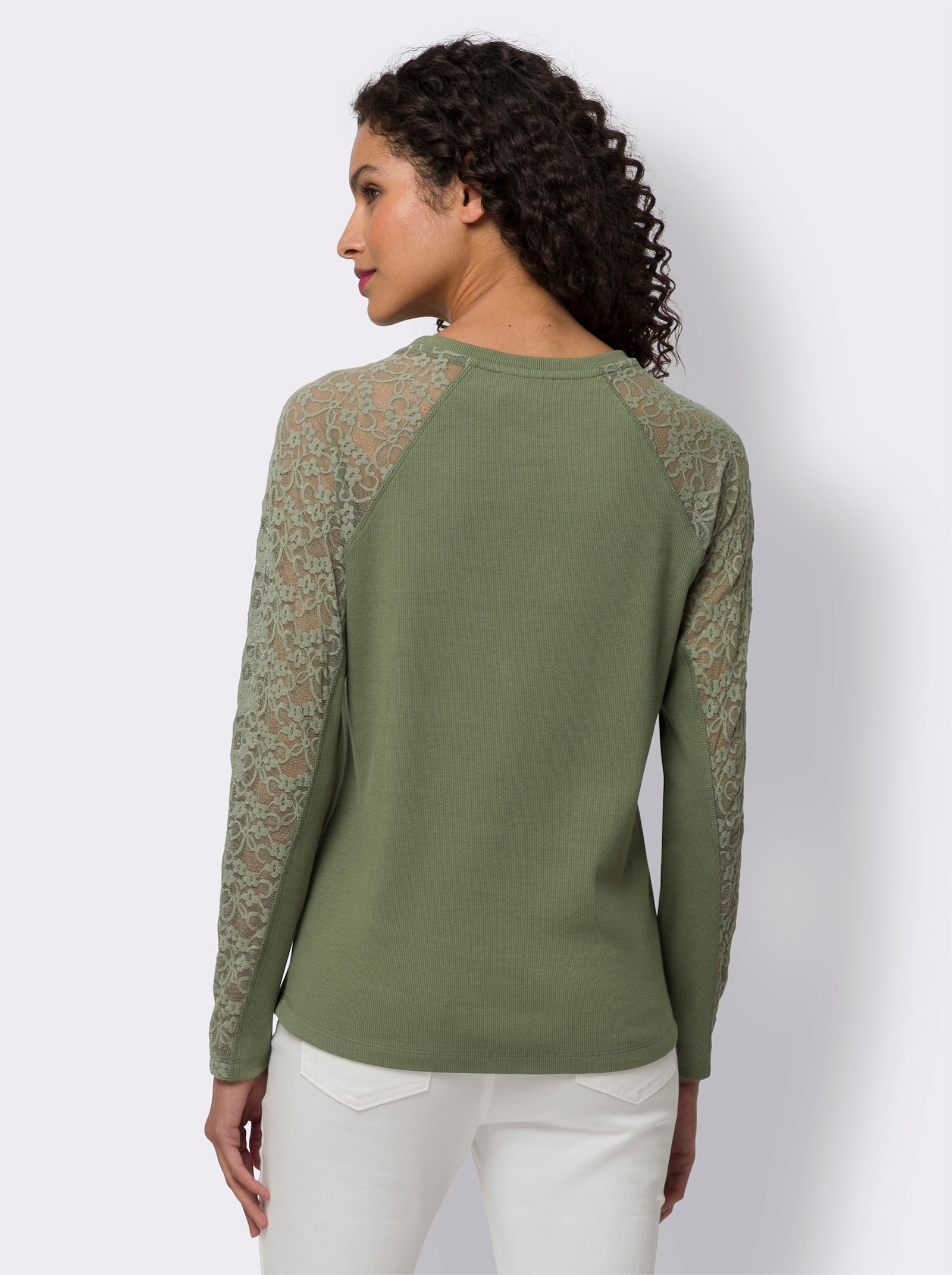 heine Langarmshirt mit Spitzenärmeln - khaki