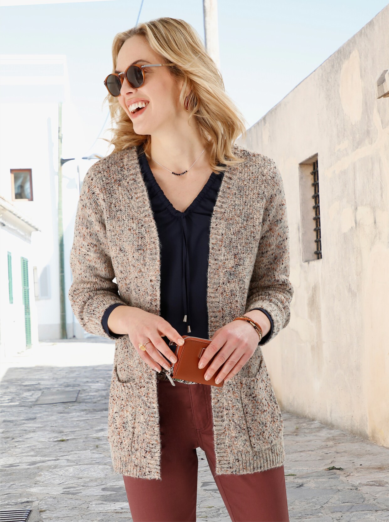 Cardigan - sand-rotbraun-meliert