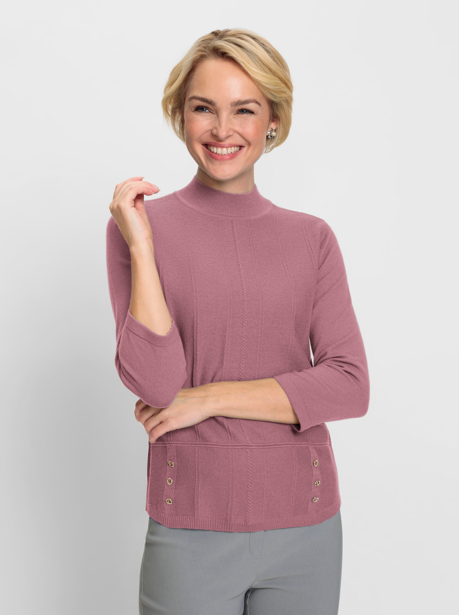 Stehkragenpullover mit 3/4-langen Ärmeln - hortensie