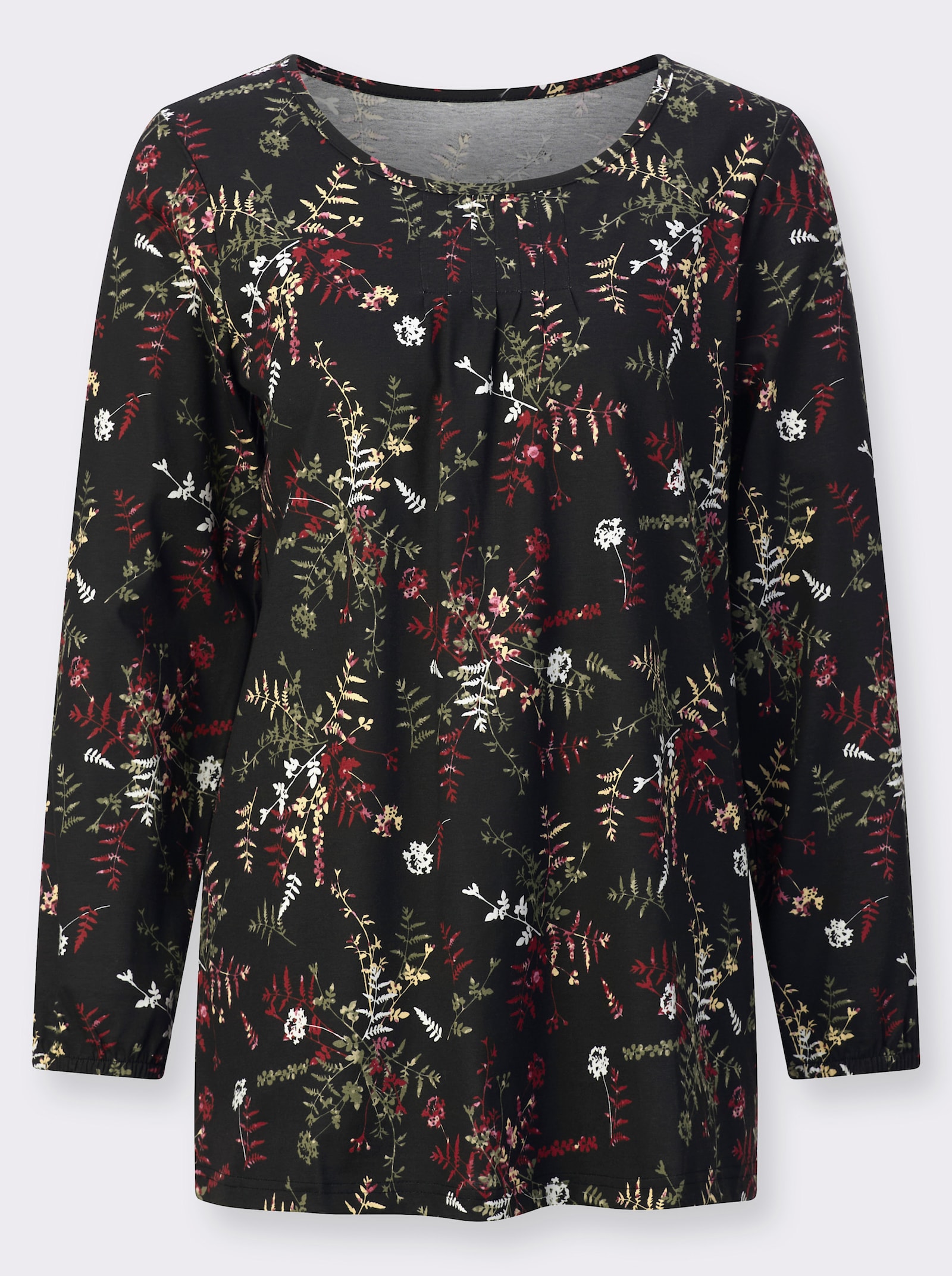 Longshirt in A-Form, bedruckt - schwarz-kirsche-bedruckt