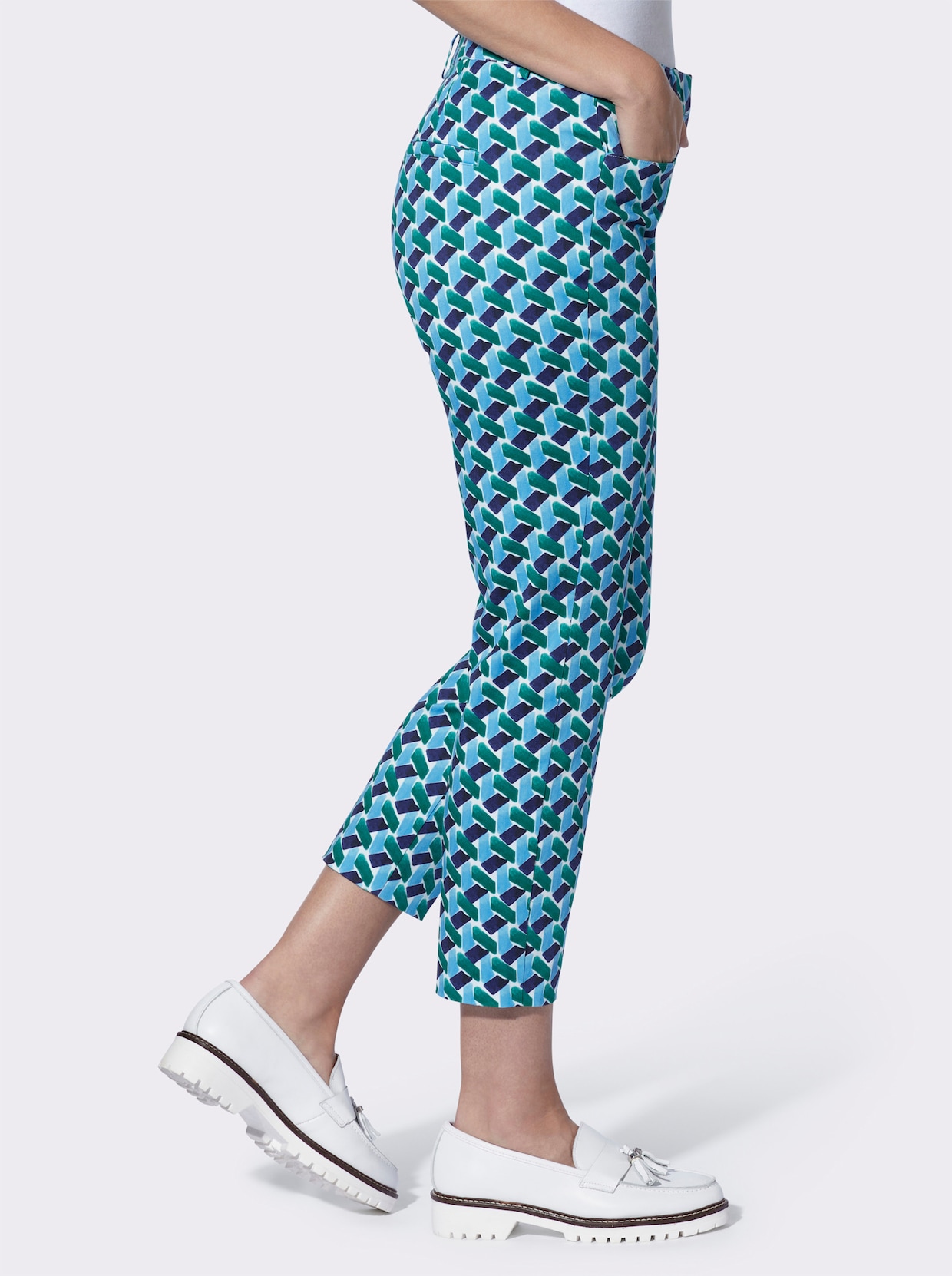heine Druckhose - himmelblau-grün-bedruckt