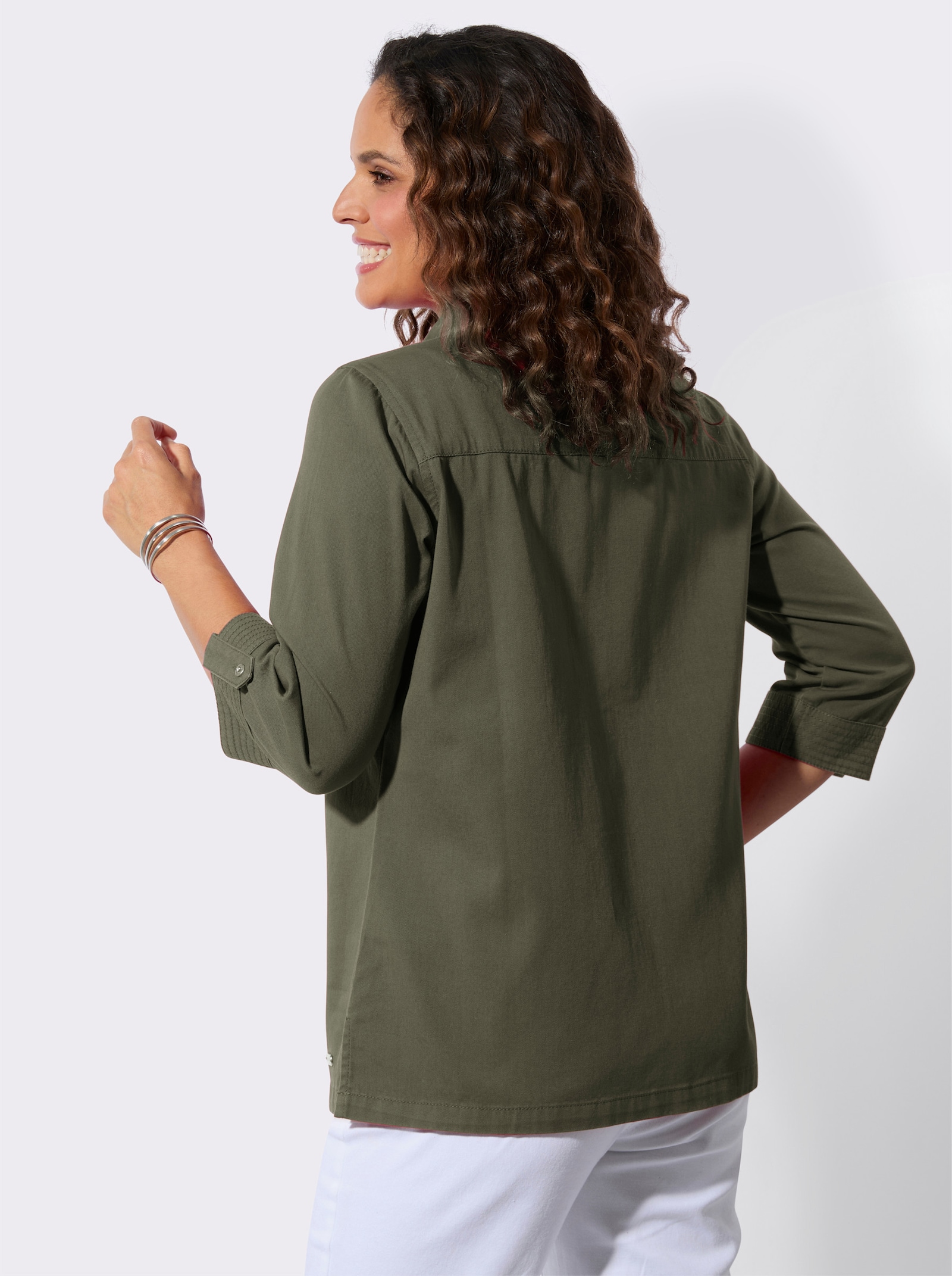 Jeansbluse mit Reißverschluss - khaki