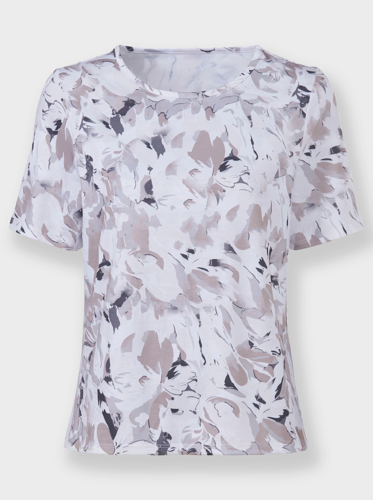 Shirt met ronde hals - taupe/wit geprint