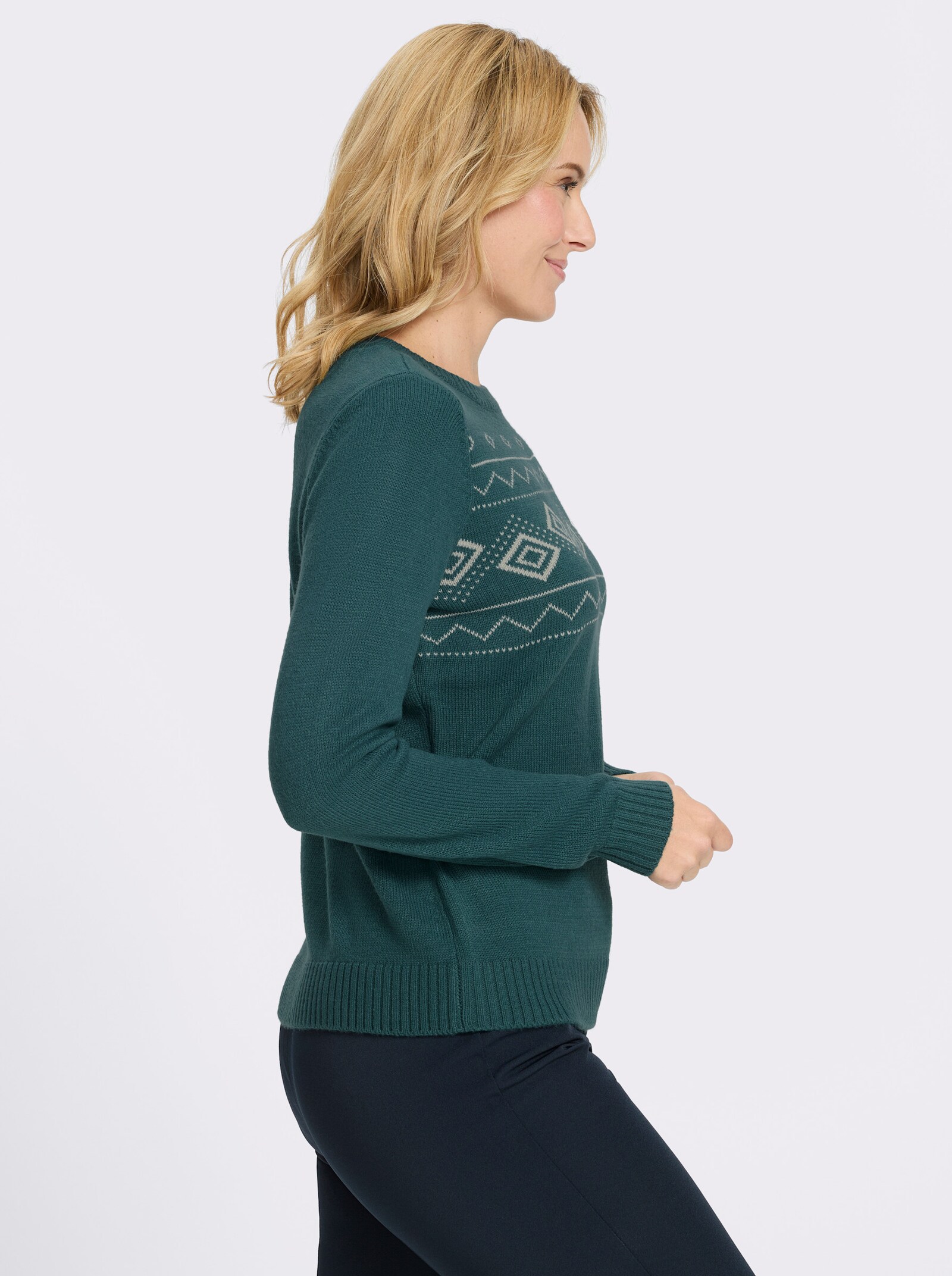 Jacquard-Pullover mit platziertem Muster - petrol-sand