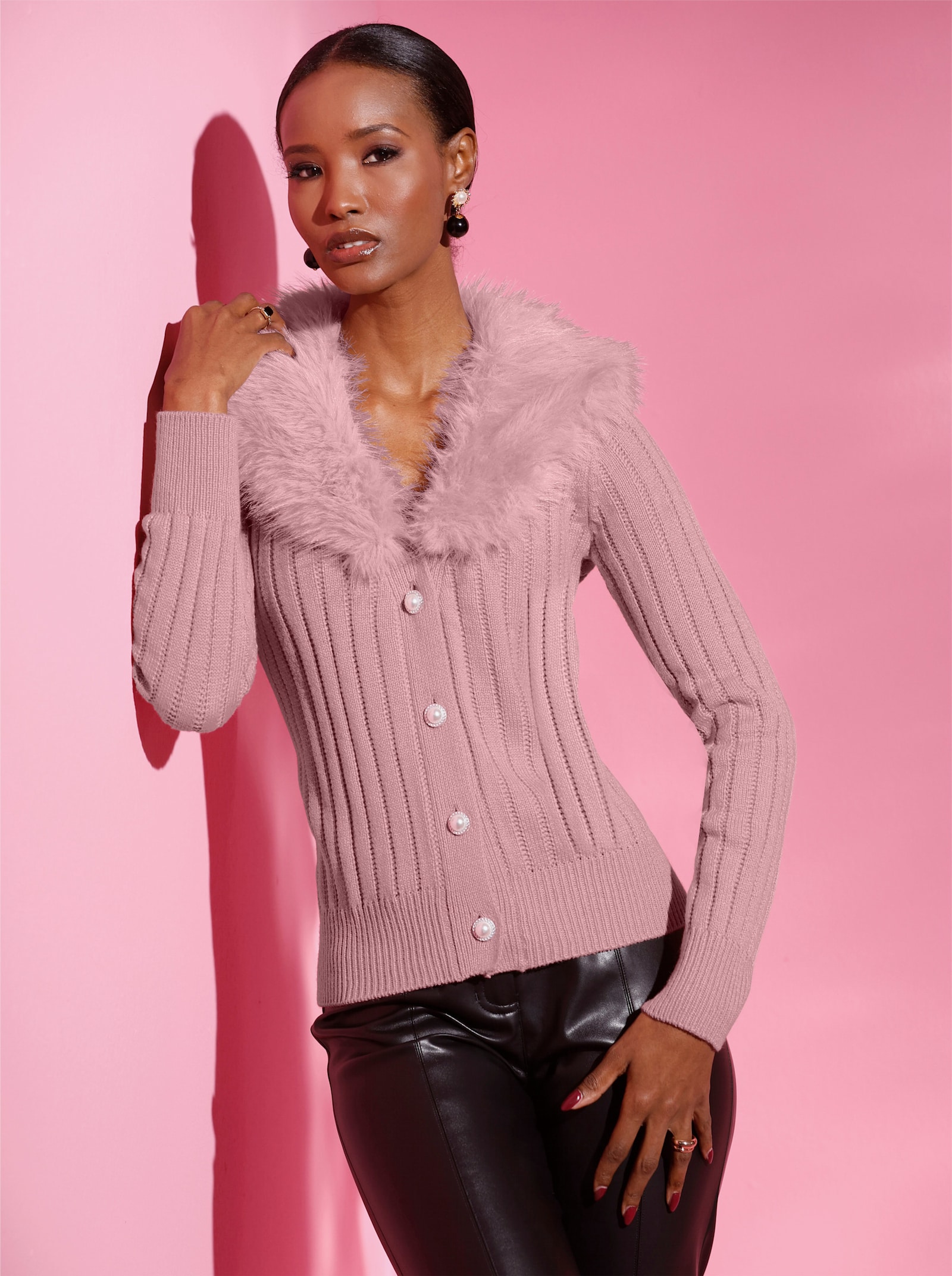 Cardigan in Rippen-Struktur - hortensie