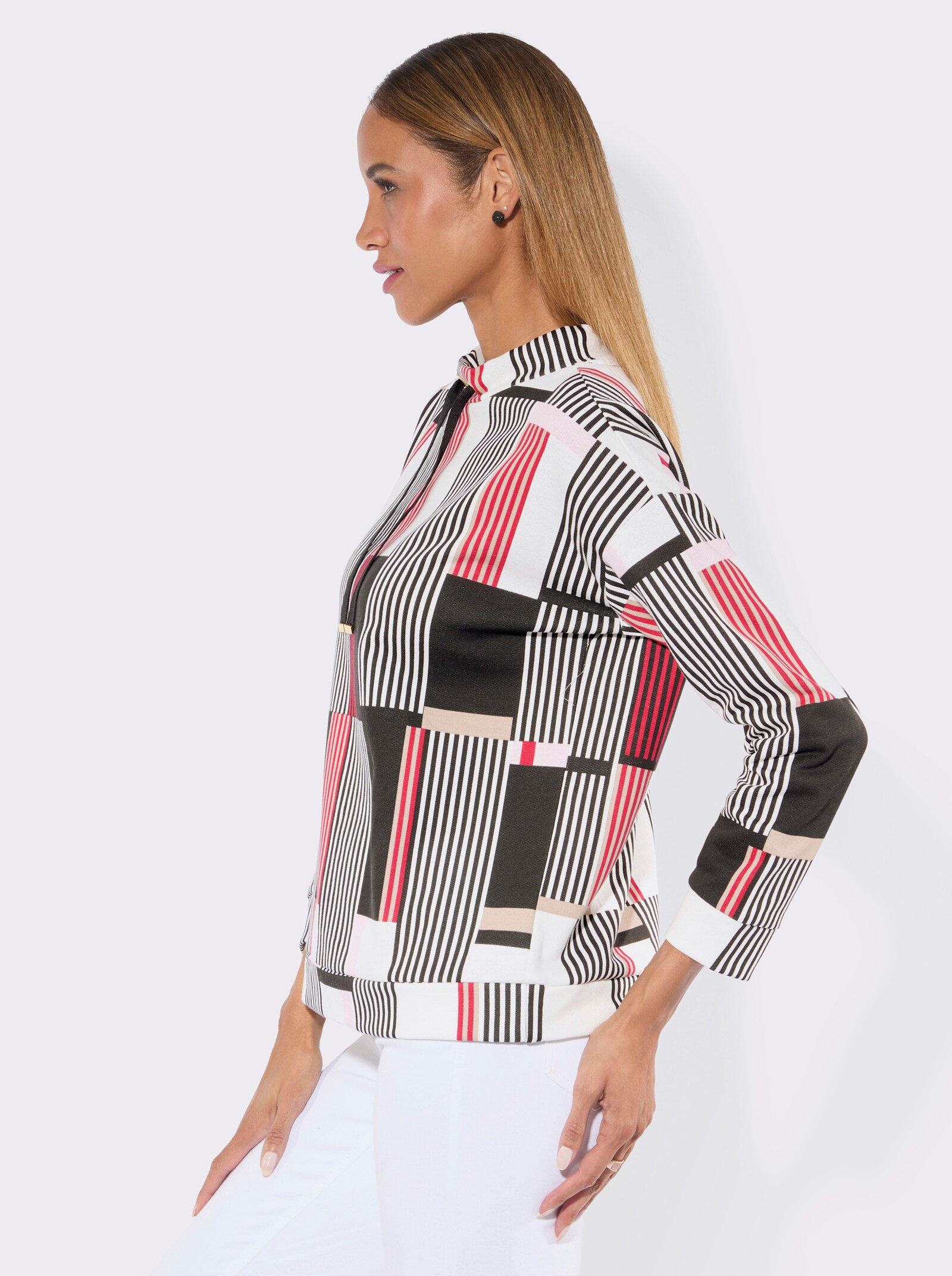 Sweatshirt im modischen Streifenmuster - rot-schwarz