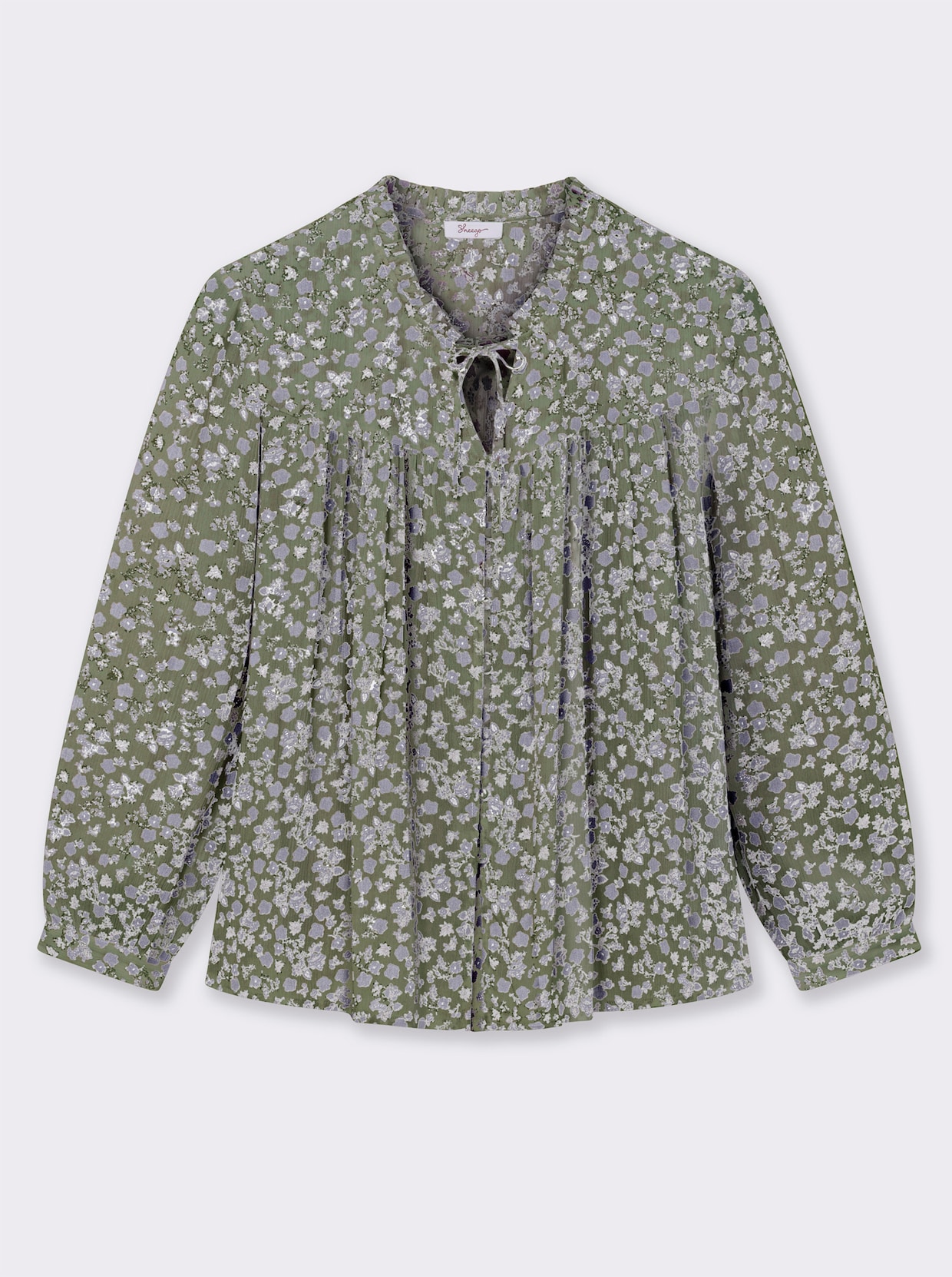 sheego Crêpebluse - khaki-flieder-bedruckt