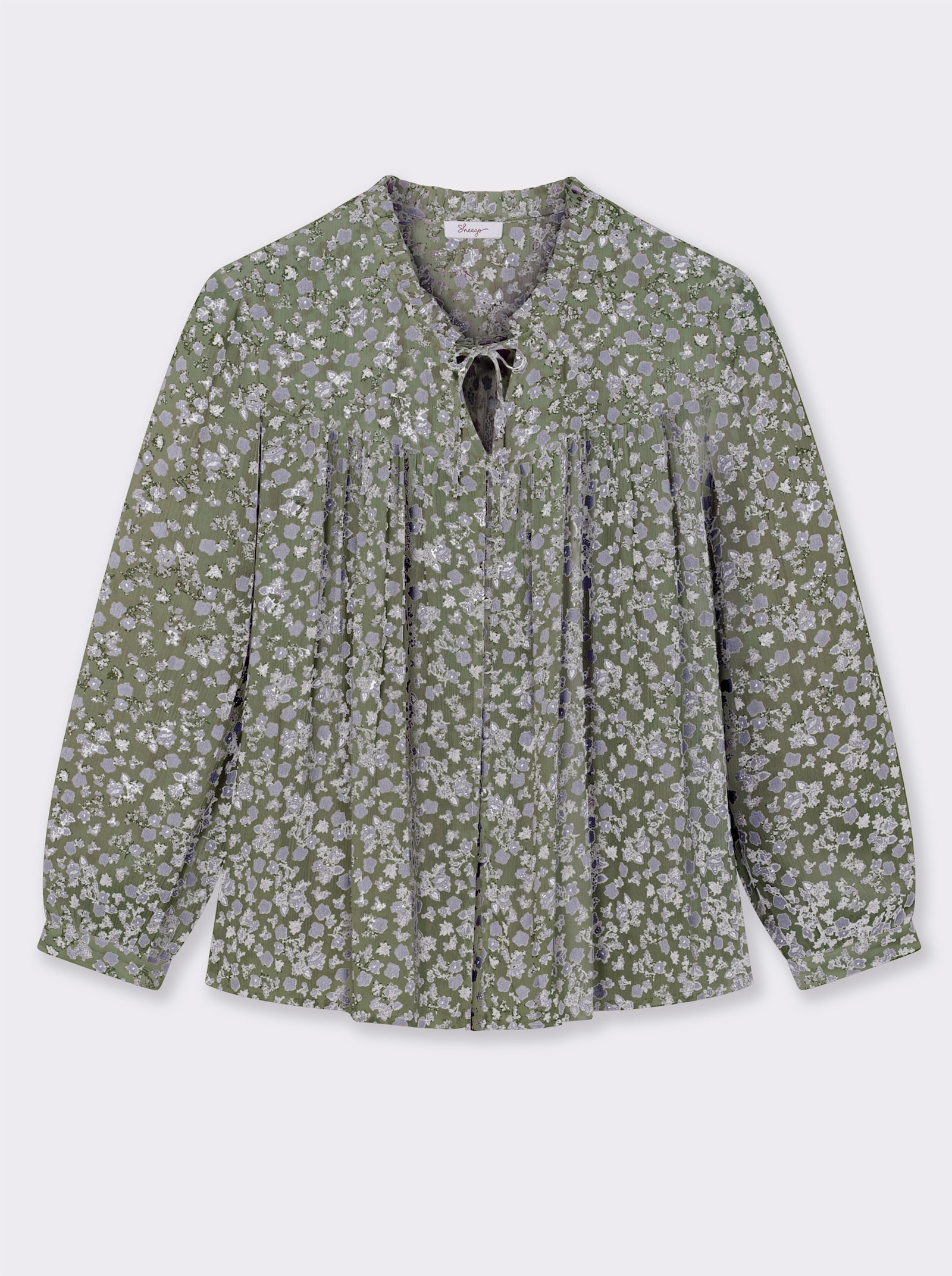 sheego Crêpebluse mit Blümchendruck - khaki-flieder-bedruckt