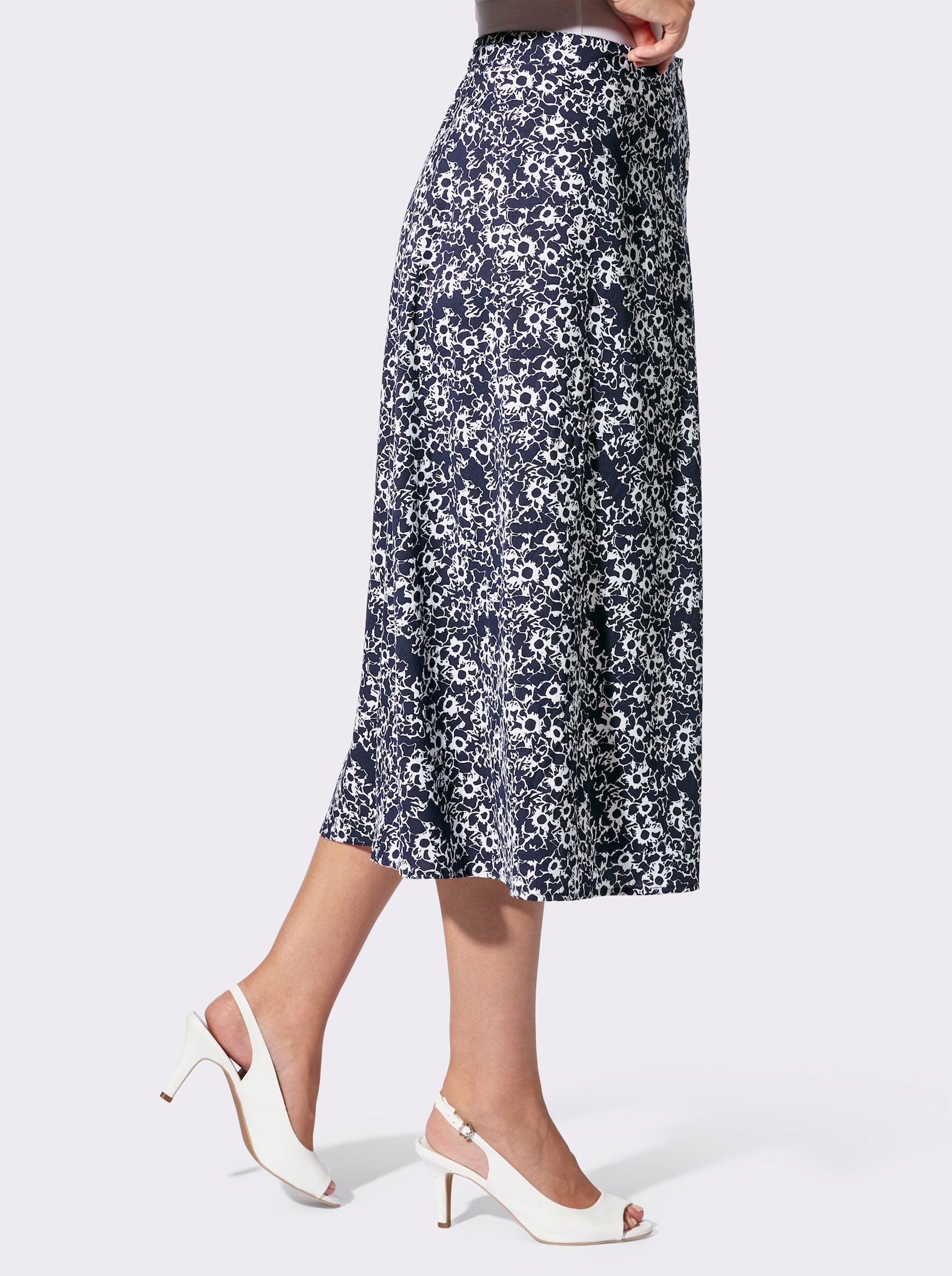 Schlupfrock mit Zierknopfleiste - marine-weiß-bedruckt