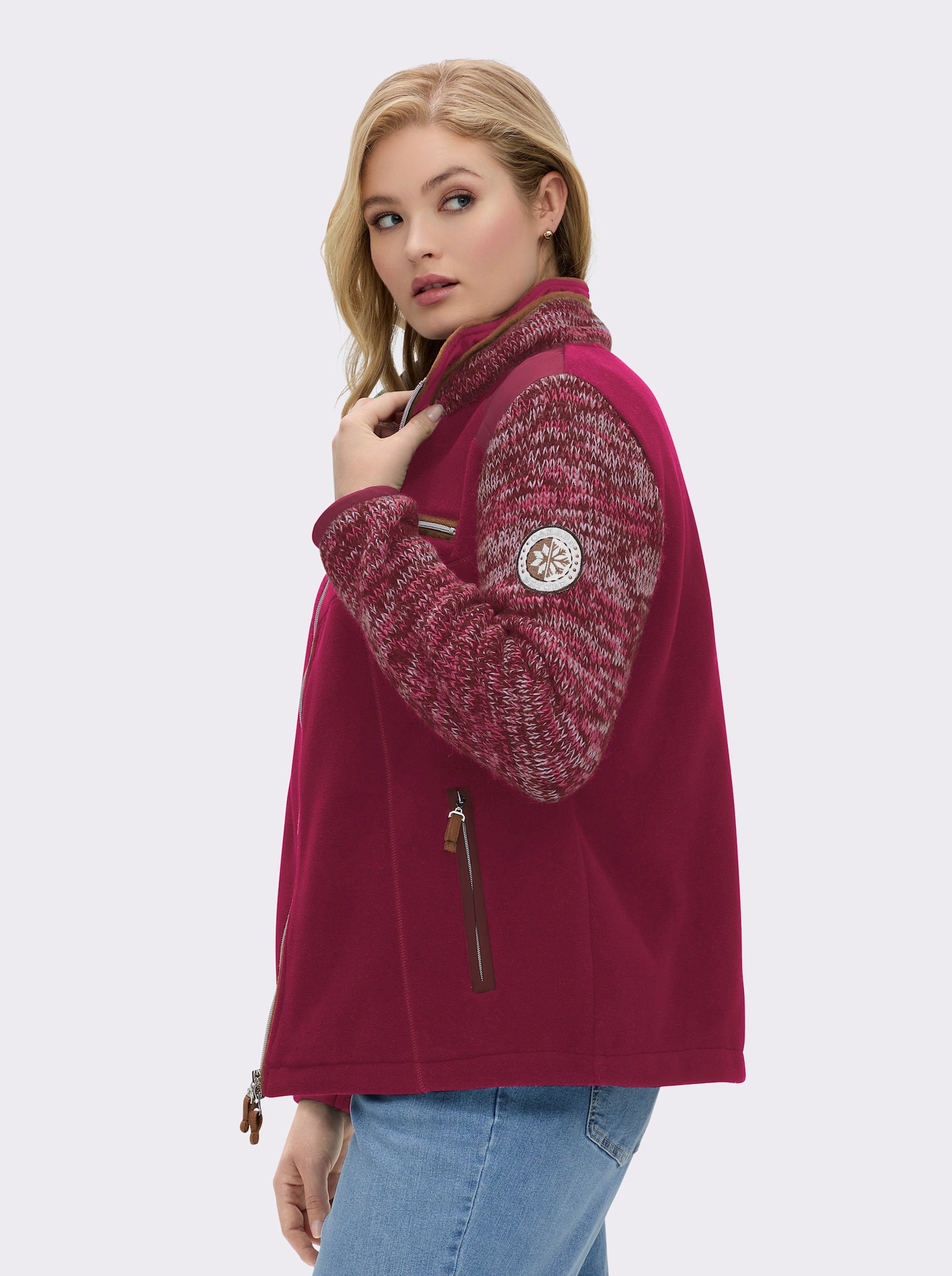 Fleecejacke im Mix aus Fleece und Strick - beere-meliert